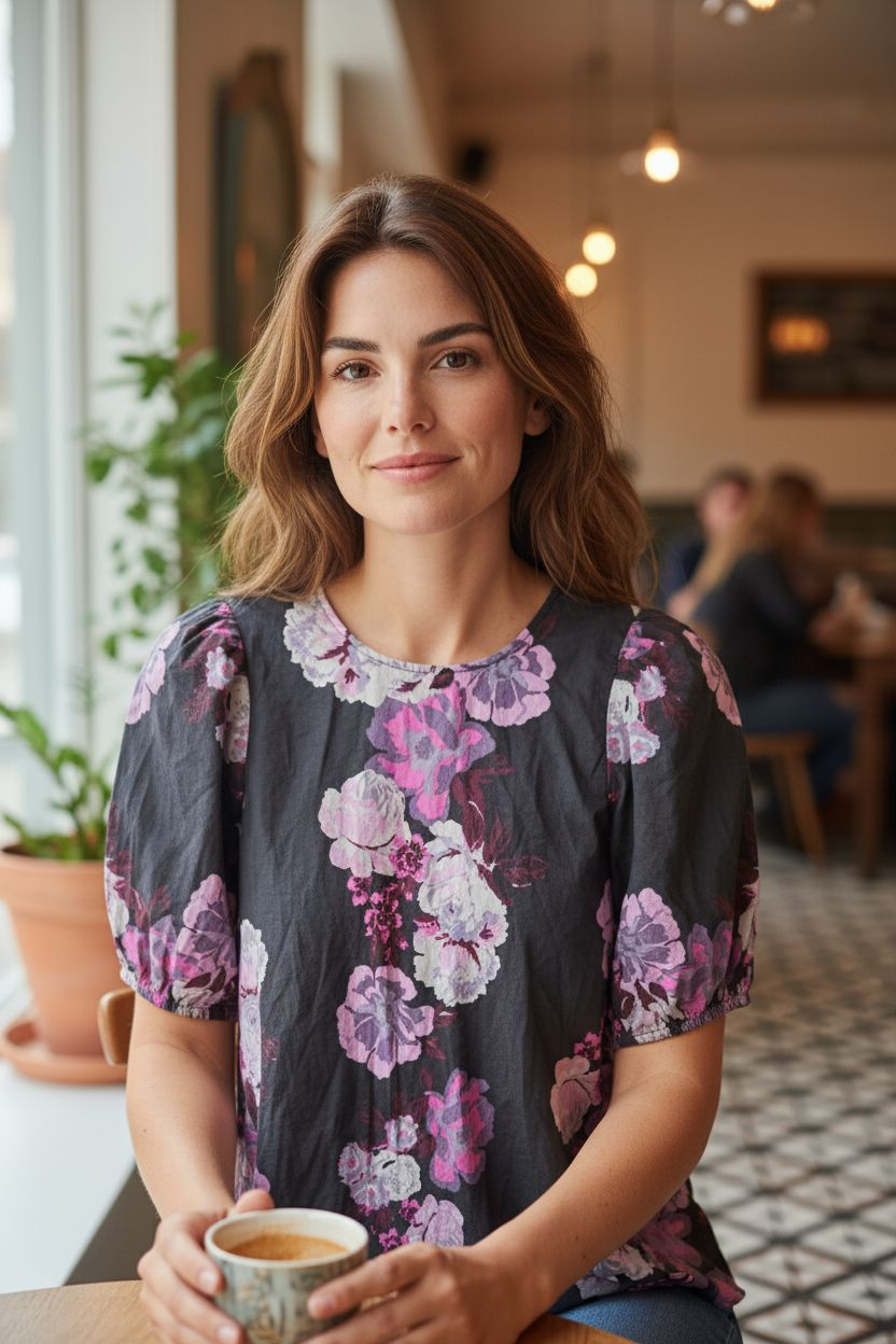 Free People Maye Floral Puff Sleeve Cotton Poplin Tunic Top Size XS