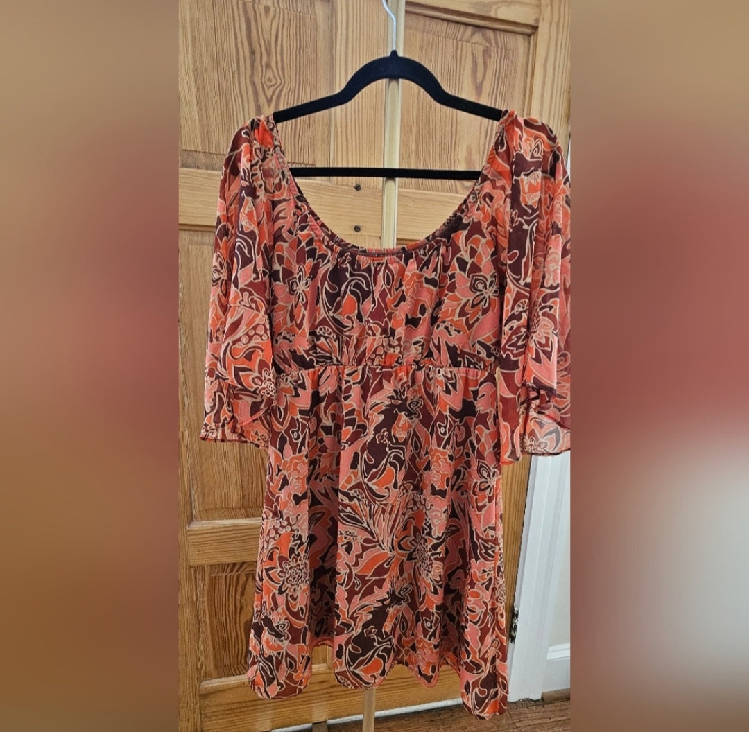Judith March Horse & Flower Elastic Waist Flutter Sleeve Dress Size Small