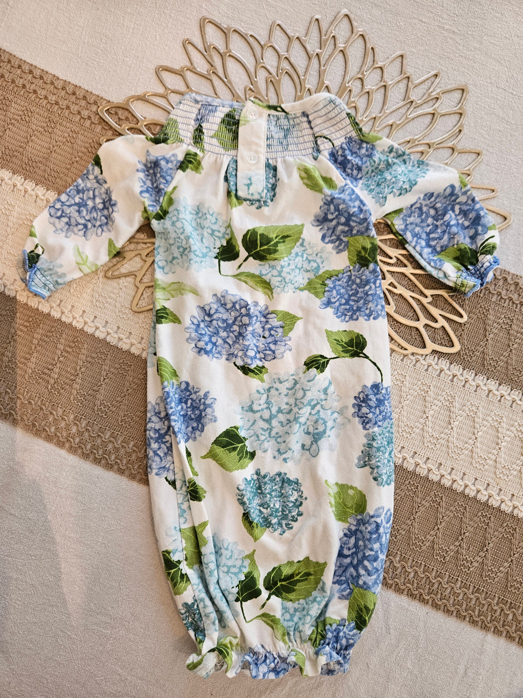 Mud Pie Blue Floral Baby Gown Set Sz 0-3M