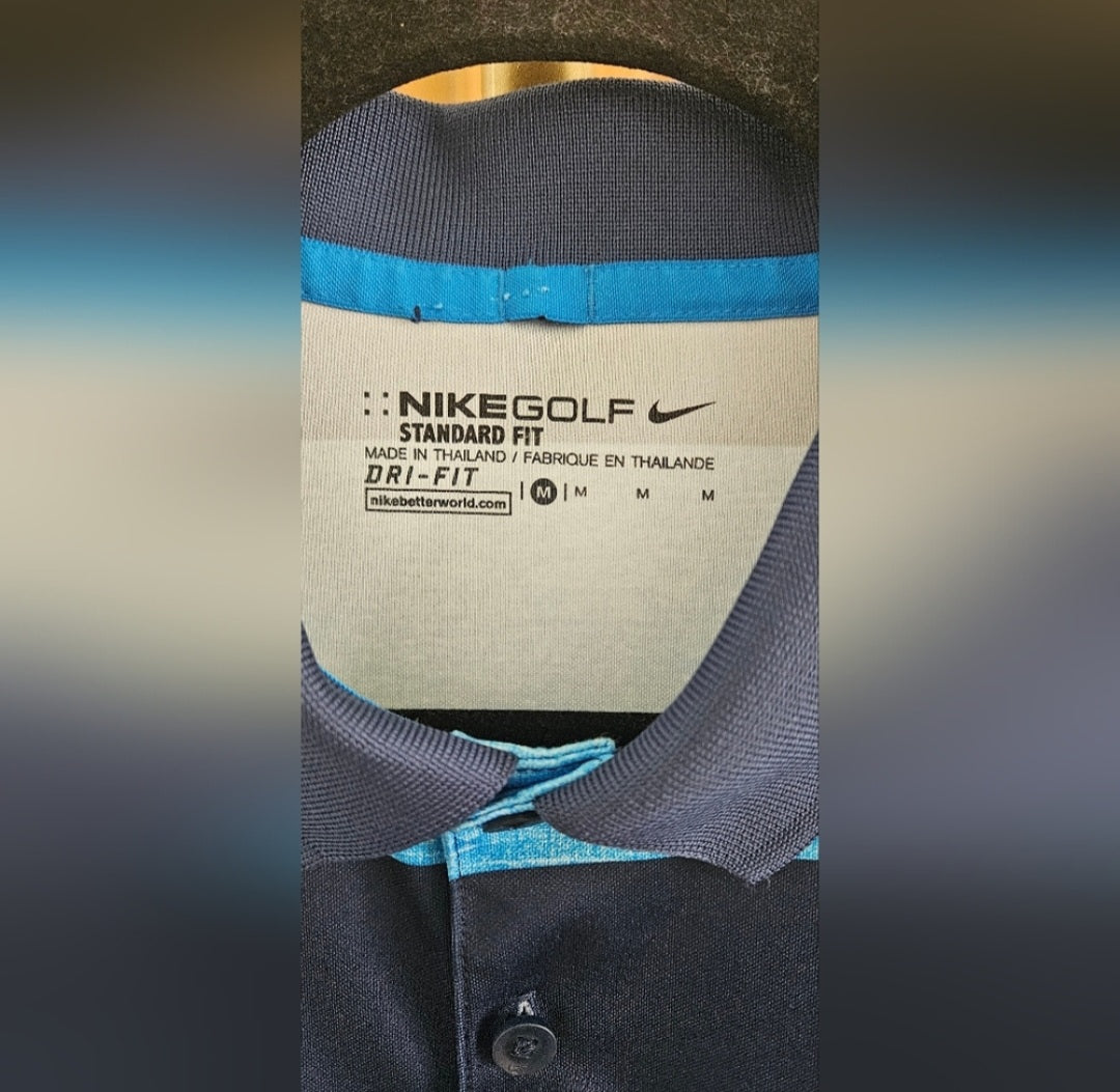 Nike Golk Navy & Blue Striped Polo Size Med