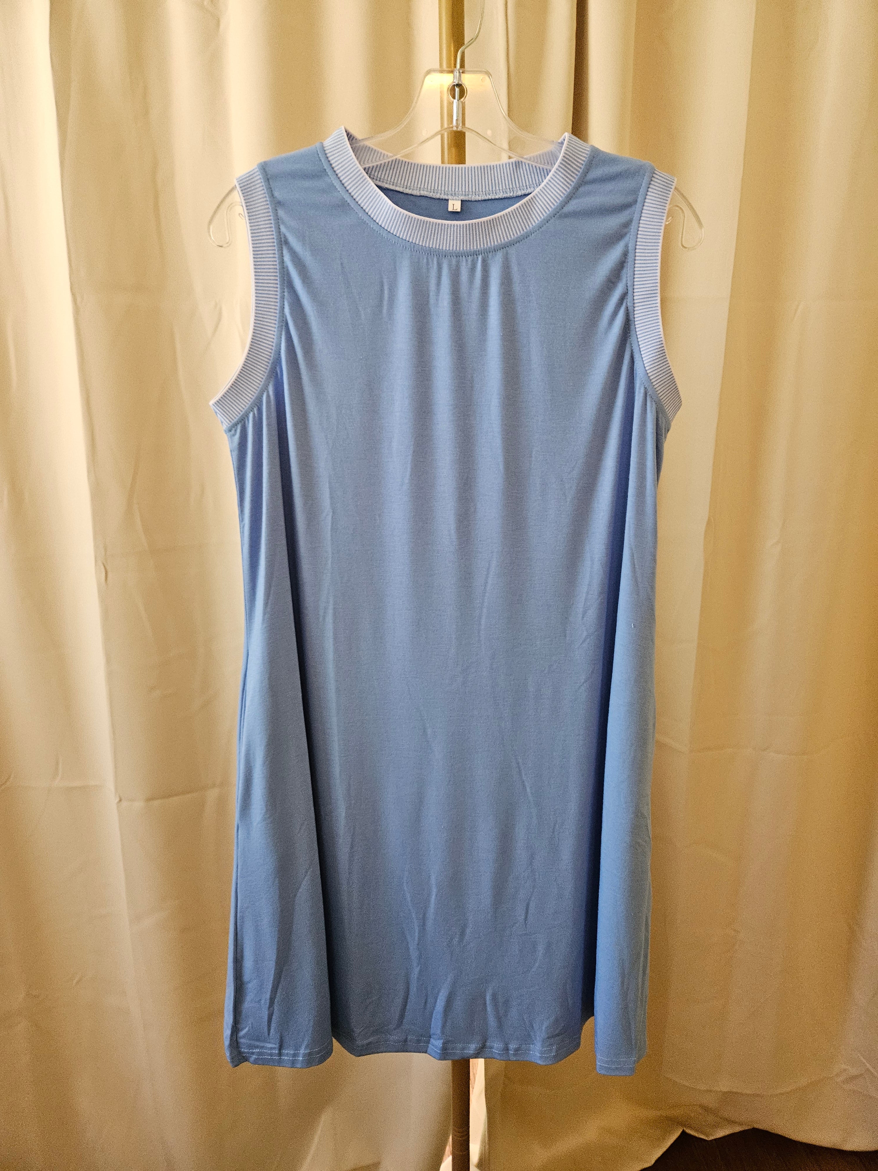 Lovesoft Sky Blue Sleeveless Swing Dress With Pockets