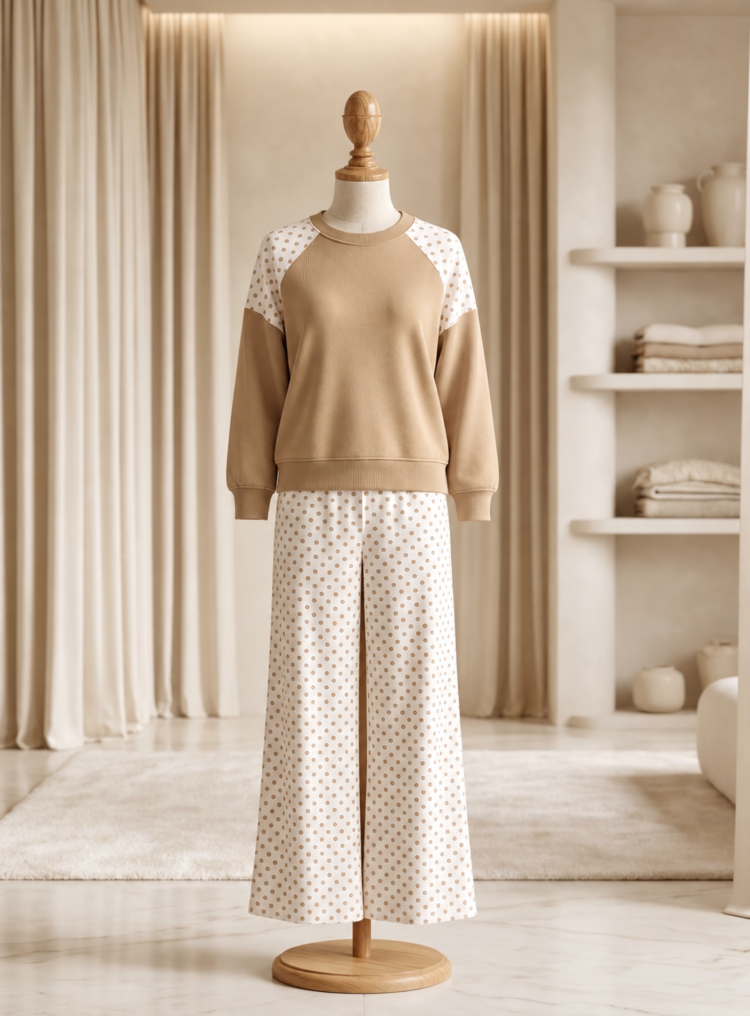 Beige & White Polka Dot 2-Piece Set | Little Daisy | L/XL