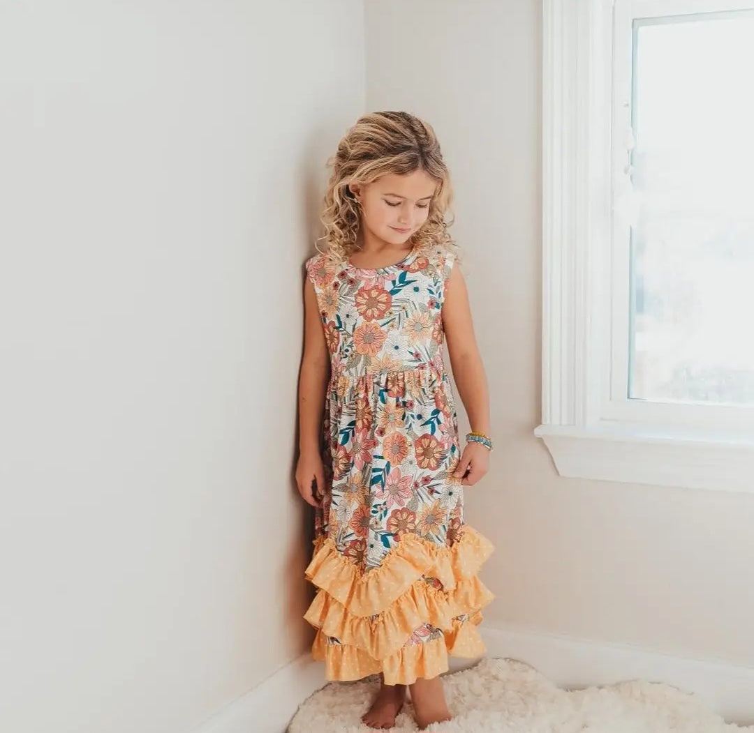 Adorable Sweetness Retro Butter Floral 3 Ruffle Dress