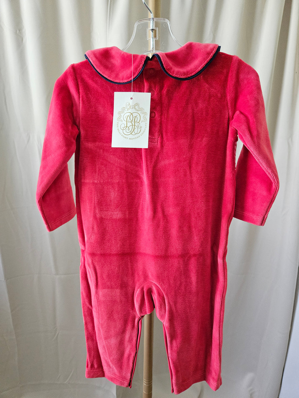 The Beaufort Bonnet Company Red Velour Samuel Smocked Romper |