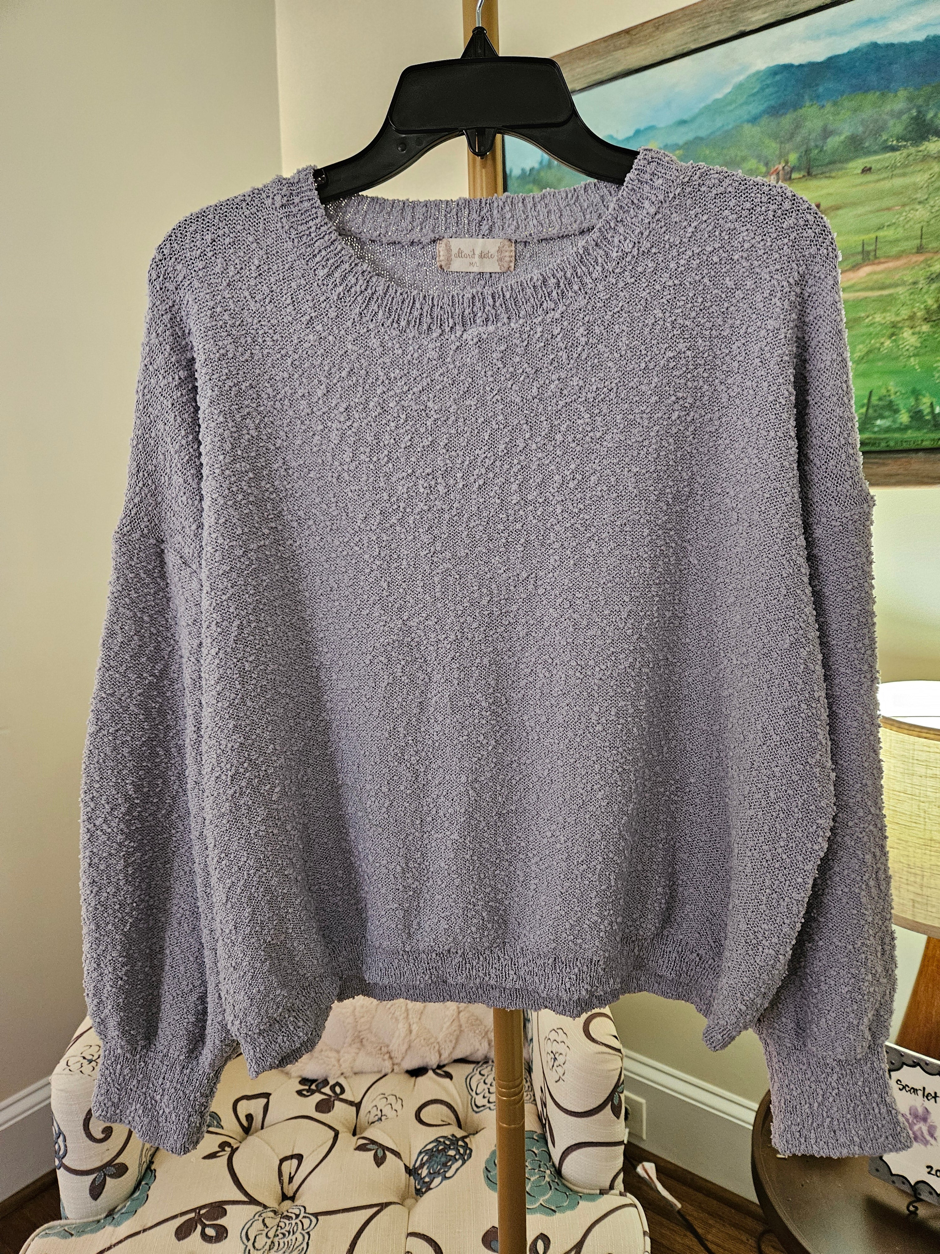 Altar'd State Light Gray/Blue Women's Sweater Sz M/L