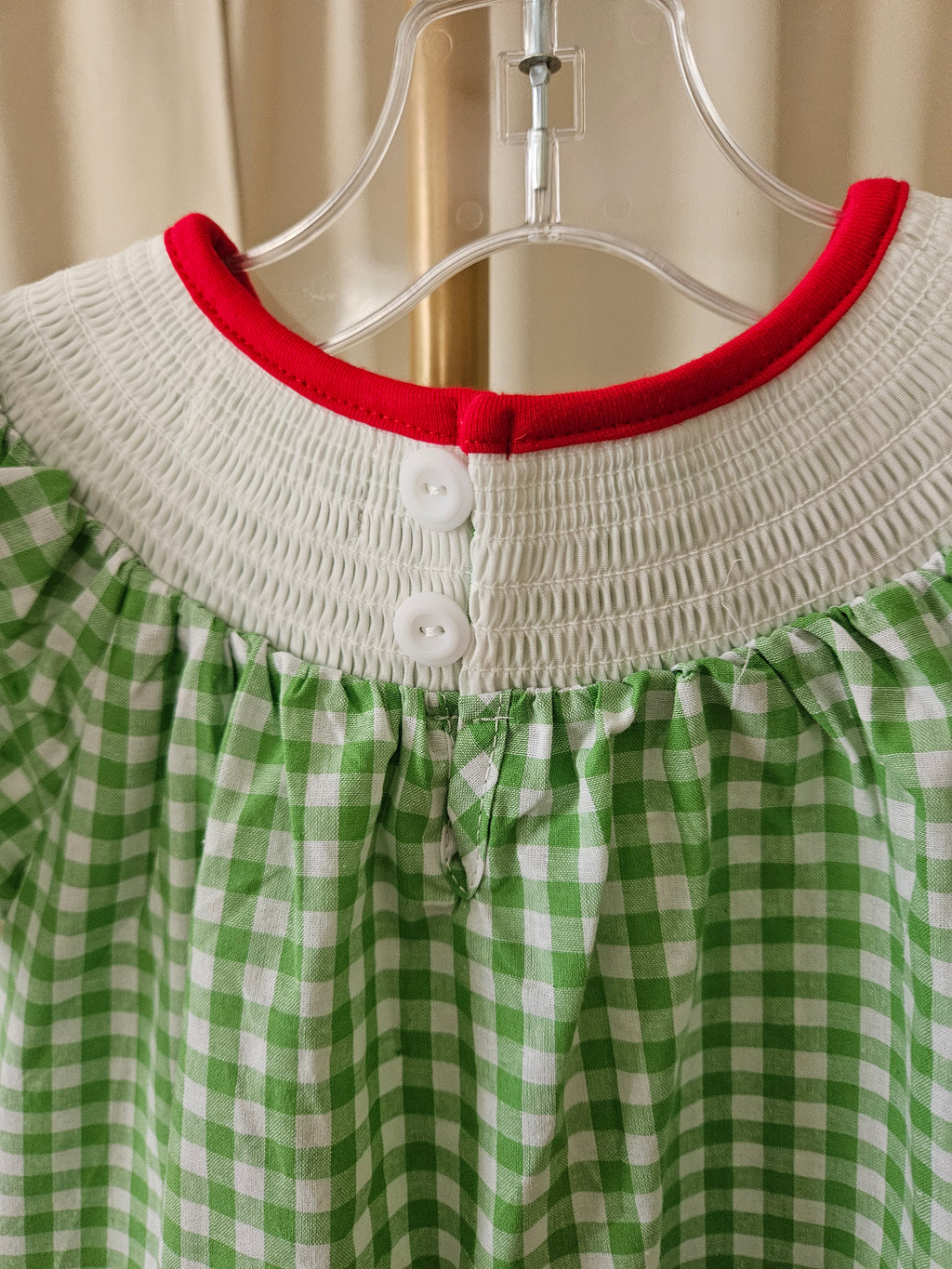 Rylee Faith Designs Smocked Bookworm Bishop Dress Green Gingham Girls