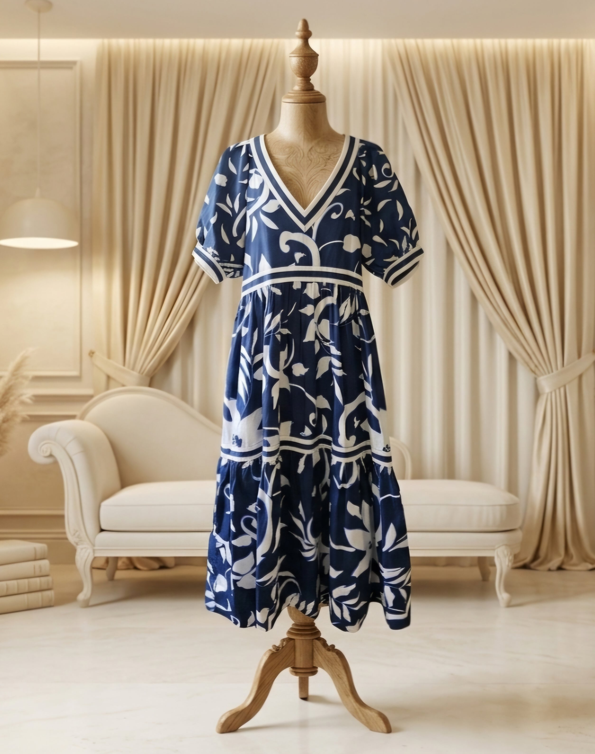 Gretchen Scott Navy & White Tailored Maxi Dress Size XL