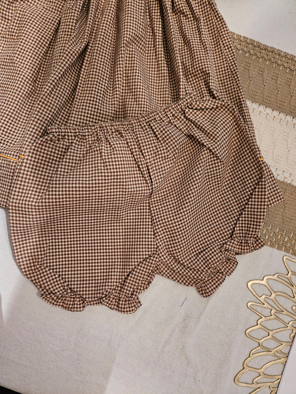 Petit Ami Brown Checkered Baby Dress with Smocked Pumpkins Sz 18M