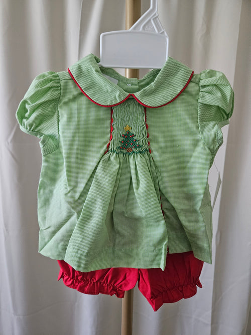 Baby Blessings Smocked Christmas Tree Outfit Red Bloomer Set Boutique