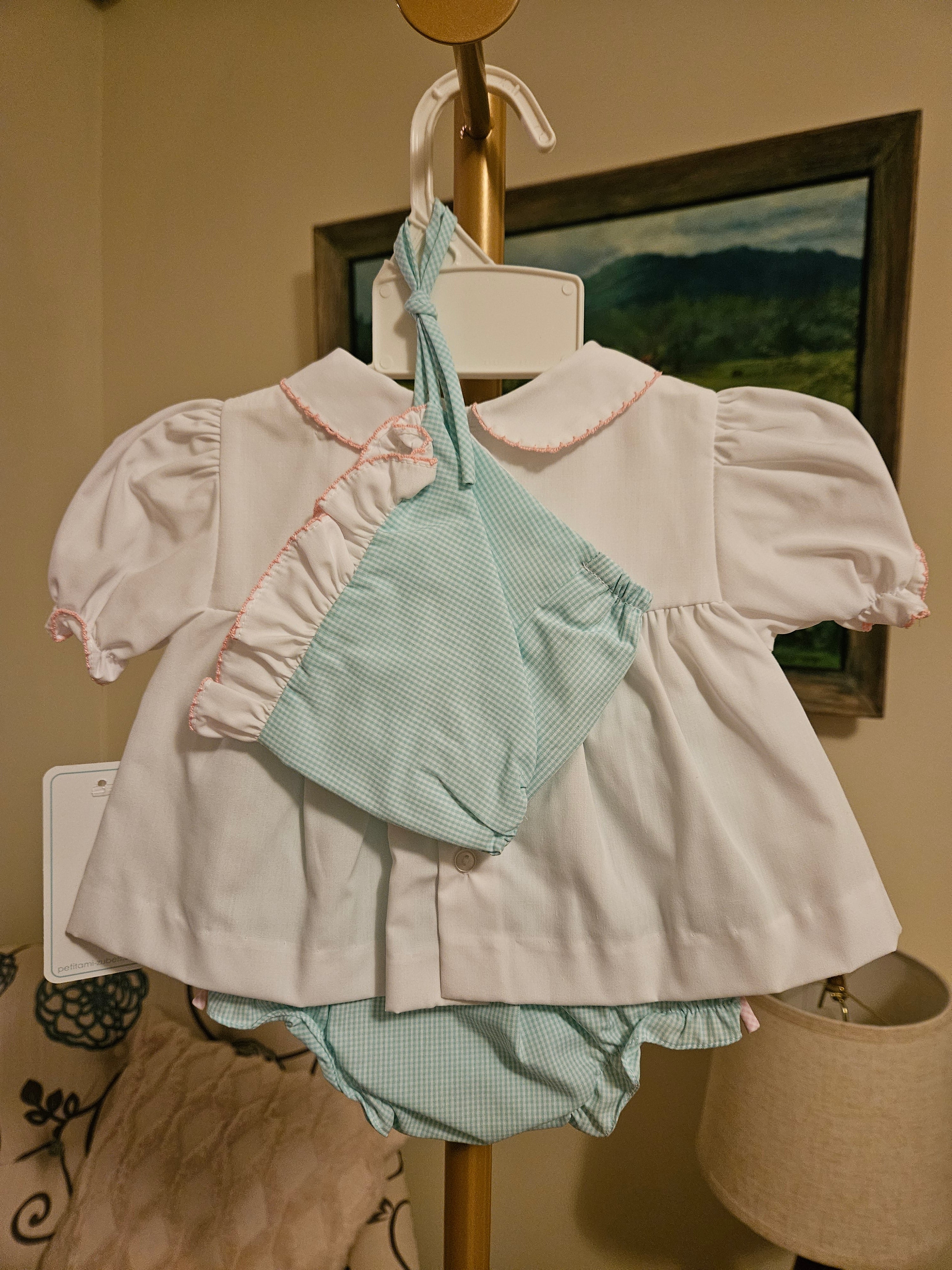 Petit Ami White and Pink Bunny Embroidered Set With Bonnett