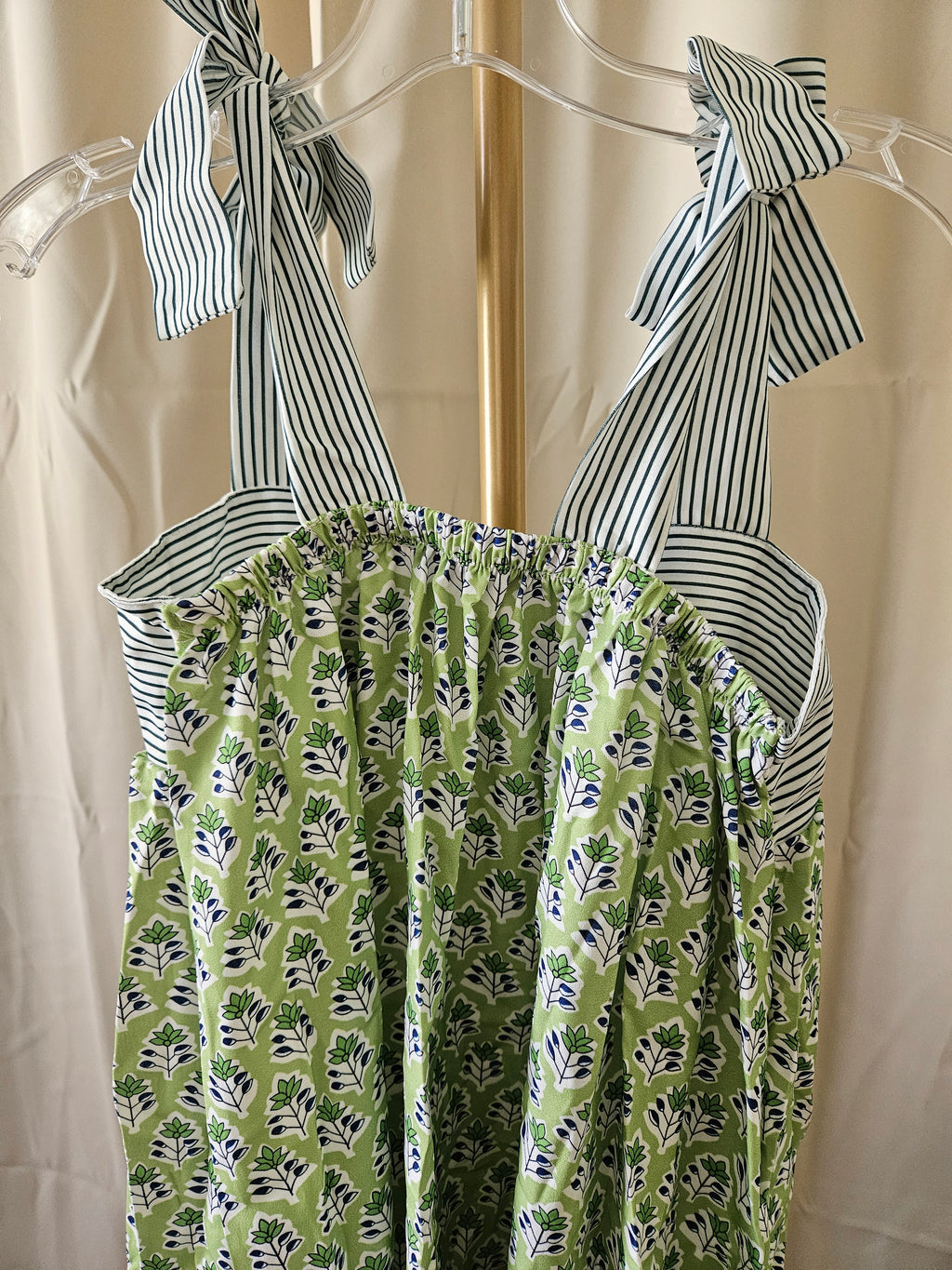 Rosa Clothing Tie Shoulder Spring Sundress Mini Green Blue