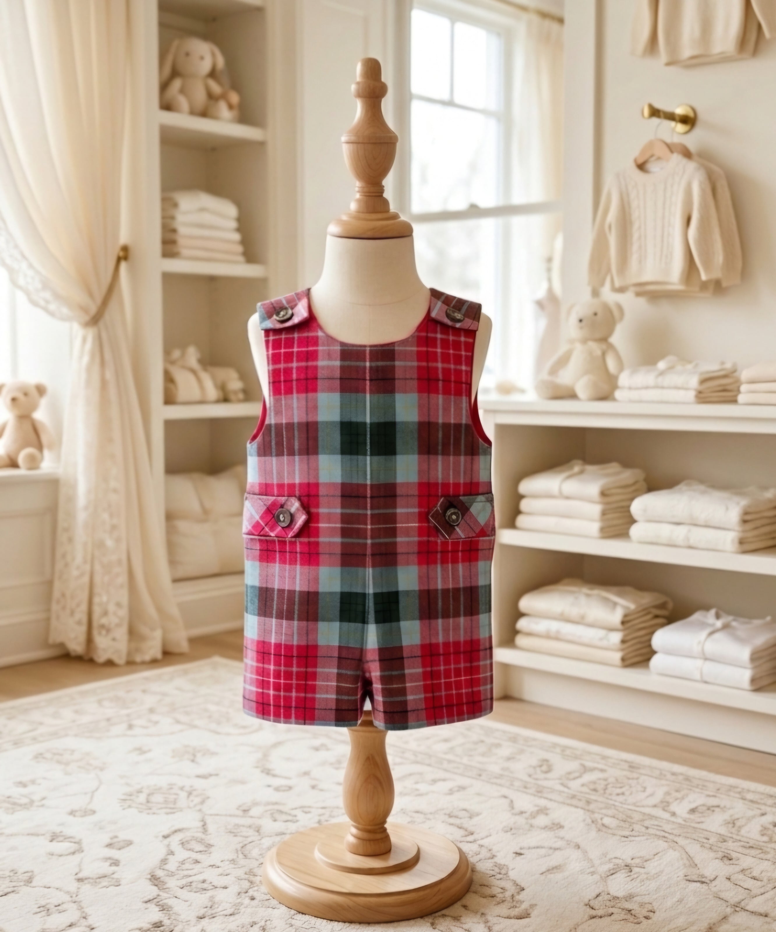 The Beaufort Bonnet Company Jack Keene Jon Jon – Wilson Pier Plaid with Richmond Red | Size 0-6M