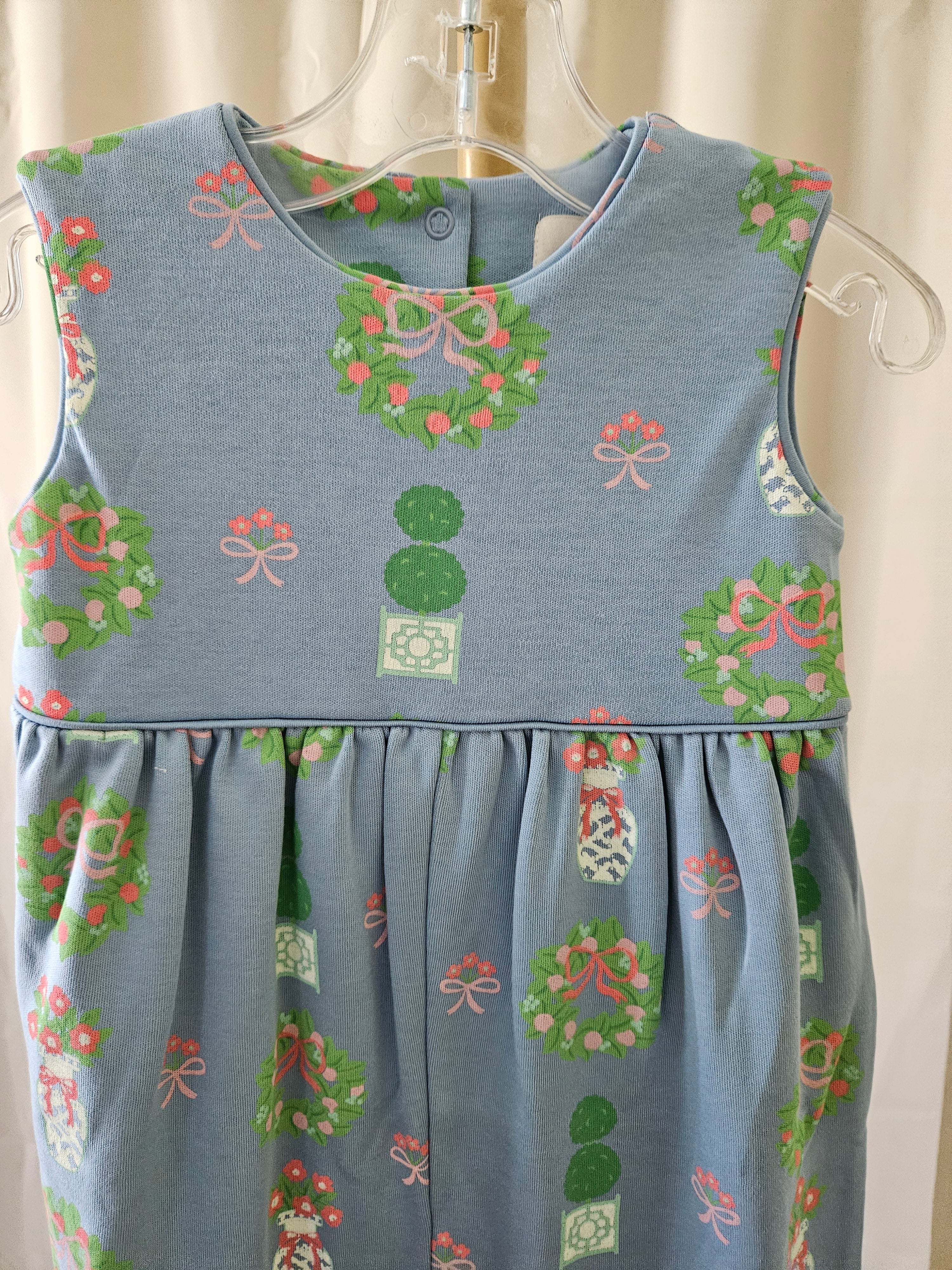 The Beaufort Bonnet Company Rebecca Romper Topiaries & Tangerines Barrington Blue NWT 18-24M