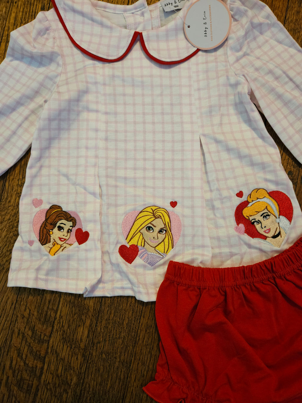 Abby & Evie Princess Embroidered Top and Red Shorts Set Sz 18M