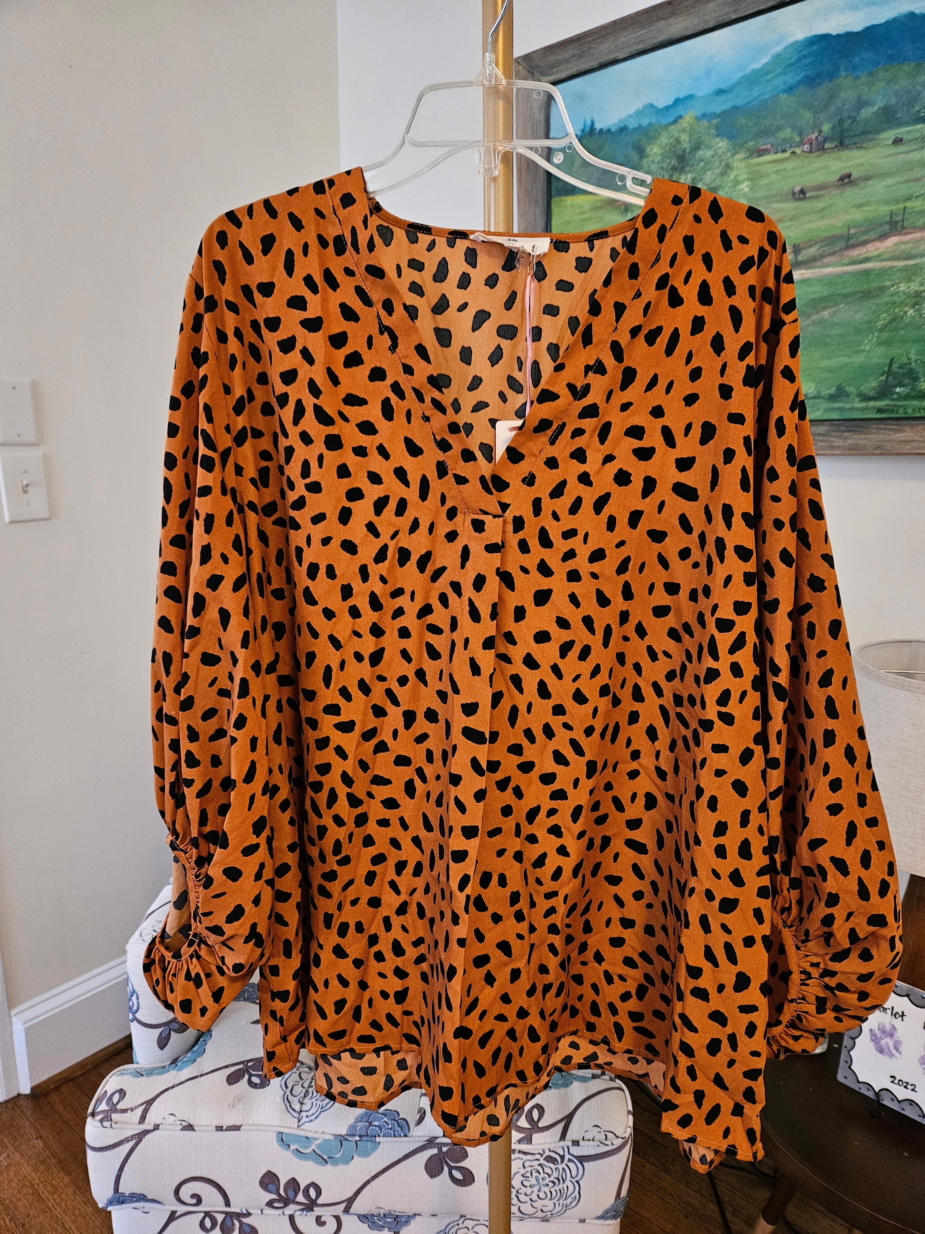 Entro Brown Leopard Print Top Sz 1X