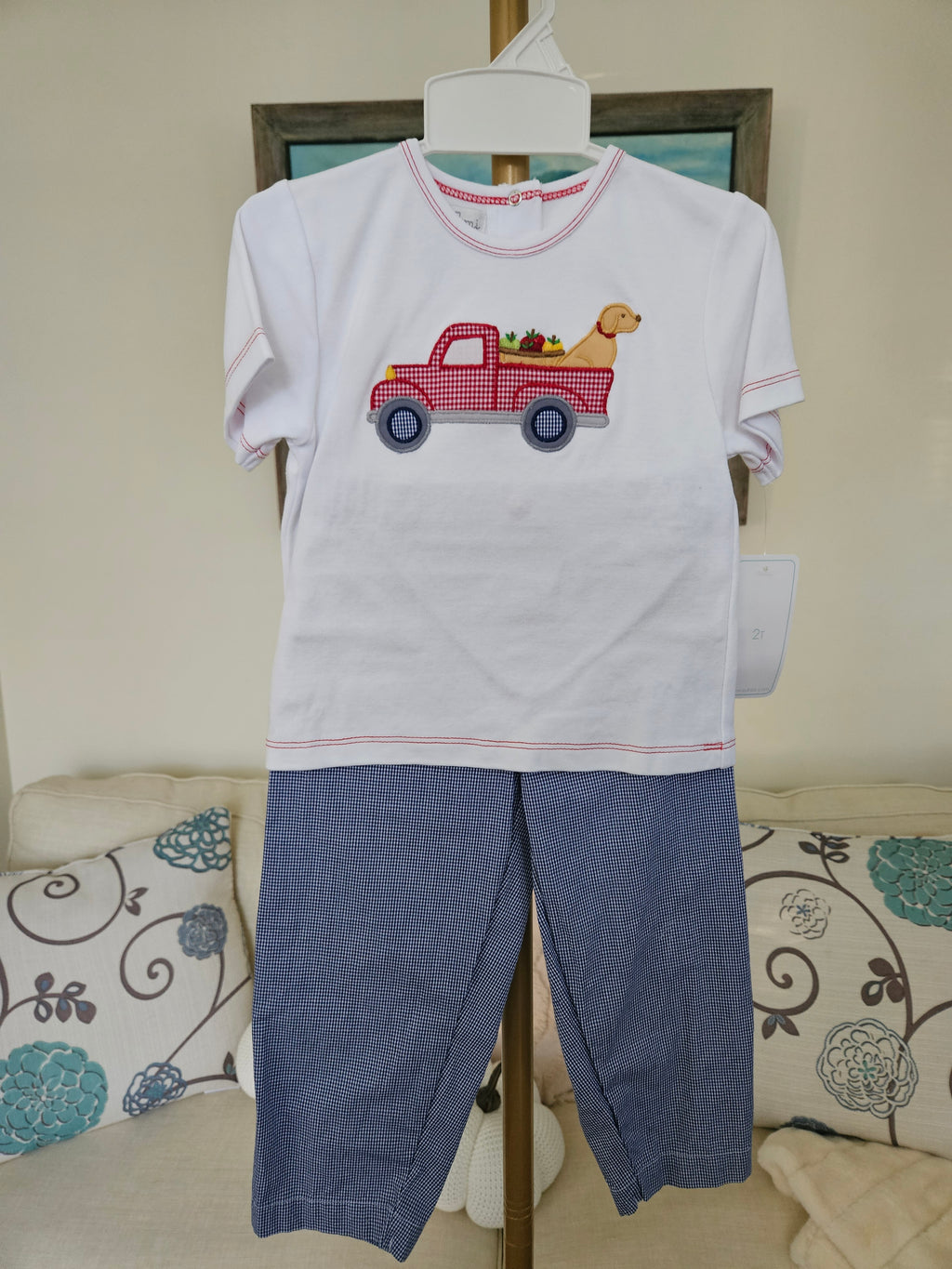 Petit Ami Apple Truck Applique Matching Shirt And Pants