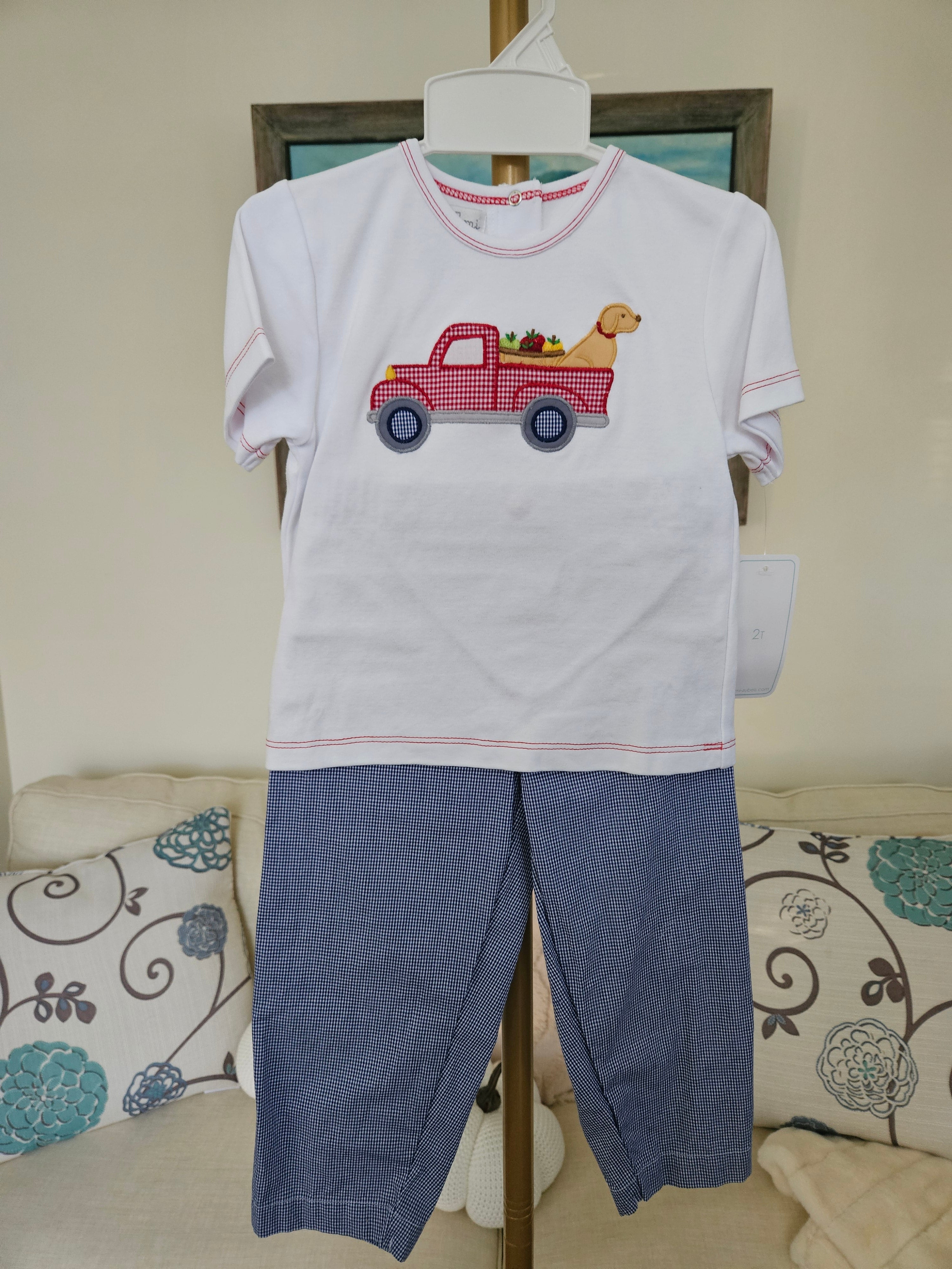 Petit Ami Apple Truck Applique Matching Shirt And Pants