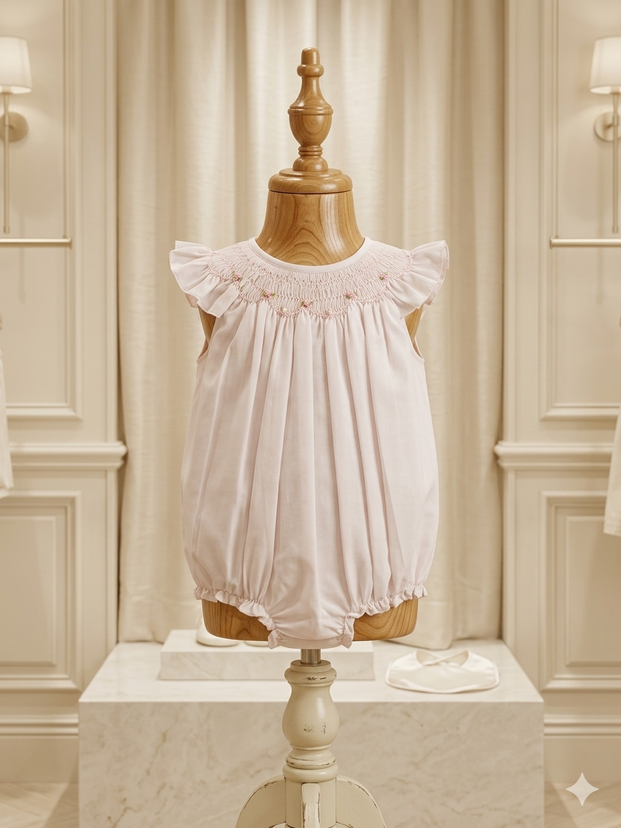 Petit Ami Pink Smocked Bubble Romper Set w/ Bonnet NB & 3M NWT