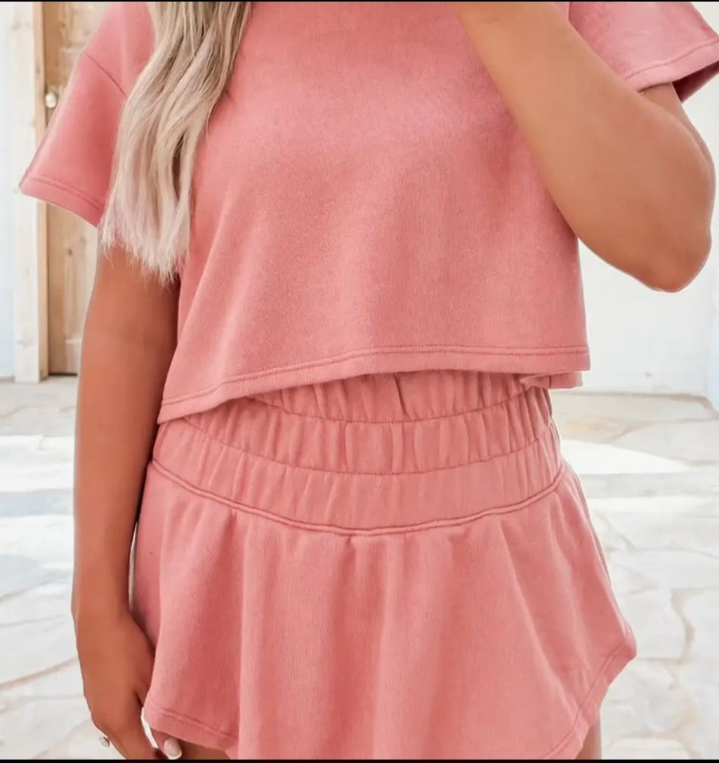 Lovesoft Blossom 2pcs Cropped Tee And Ruffle High Waist Skort Set Sz Sm