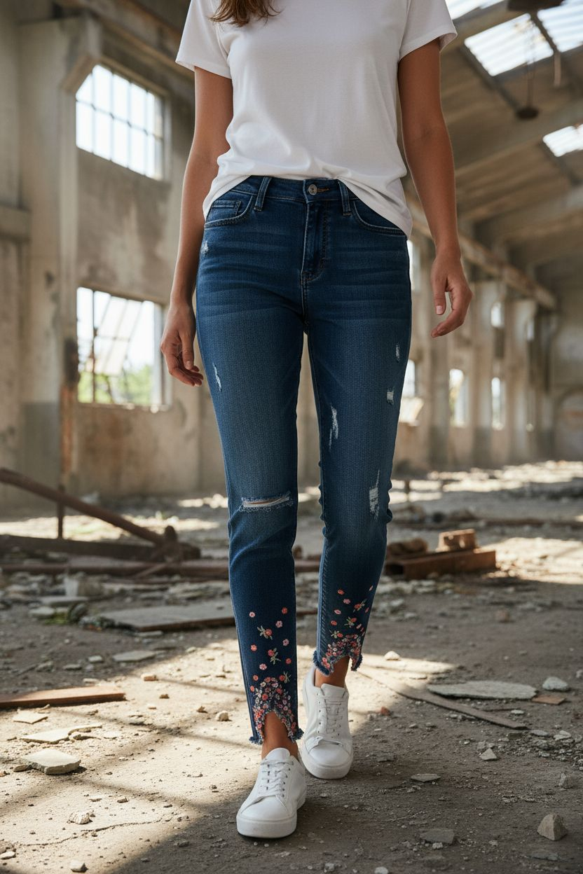 Buffalo David Bitton Faith Mid-rise Skinny Stretch w/ Floral Accent Size 28