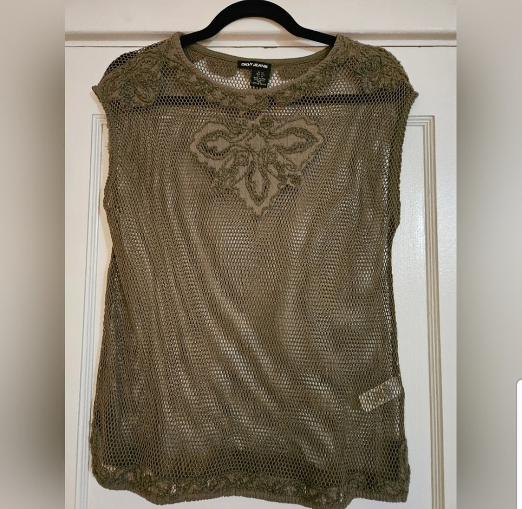 DKNY Net with Embellishments Sleeveless Shirt Size Xsmall