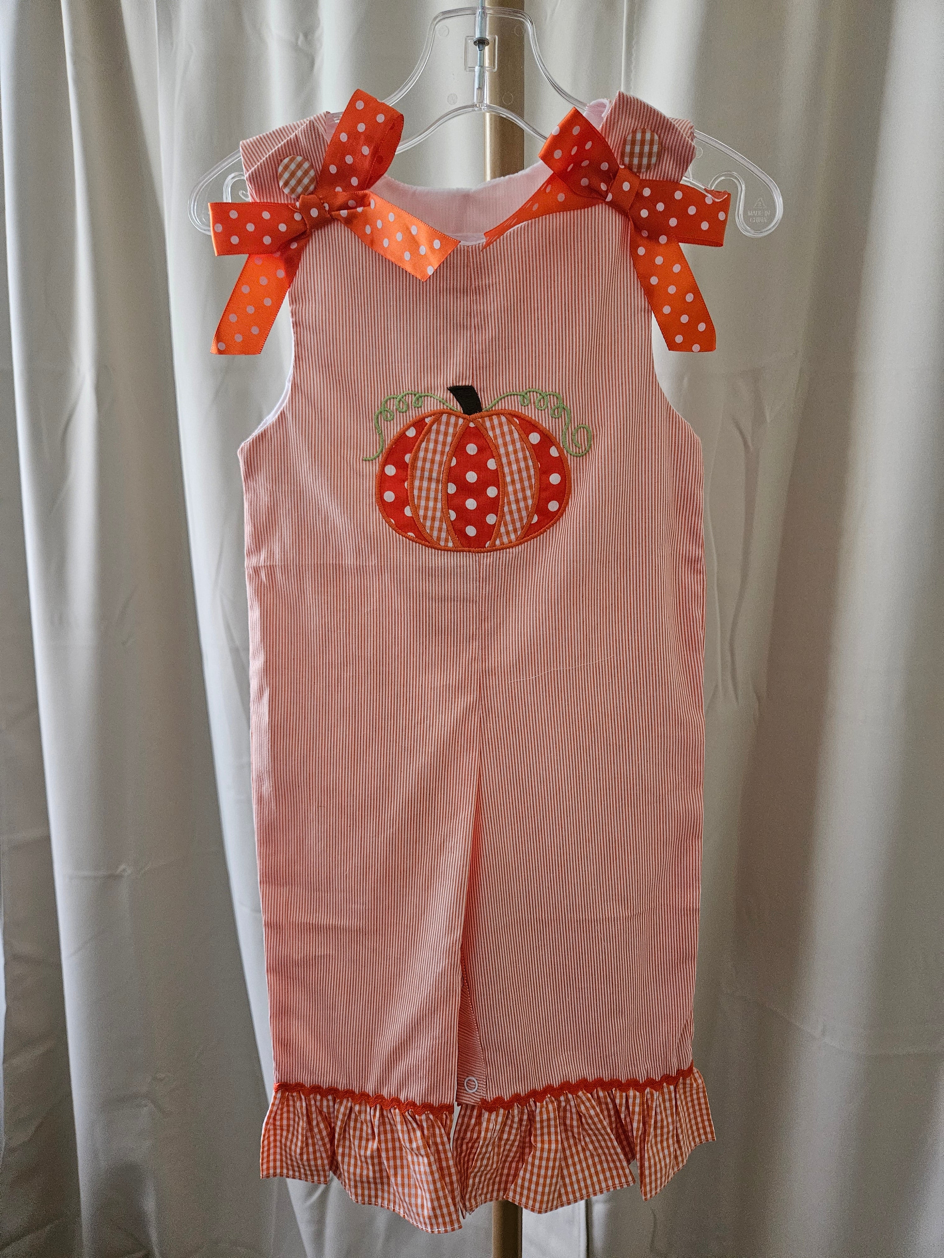 Lil Cactus Pumpkin Appliqué Pinstripe Romper Gingham Ruffle 12-18M