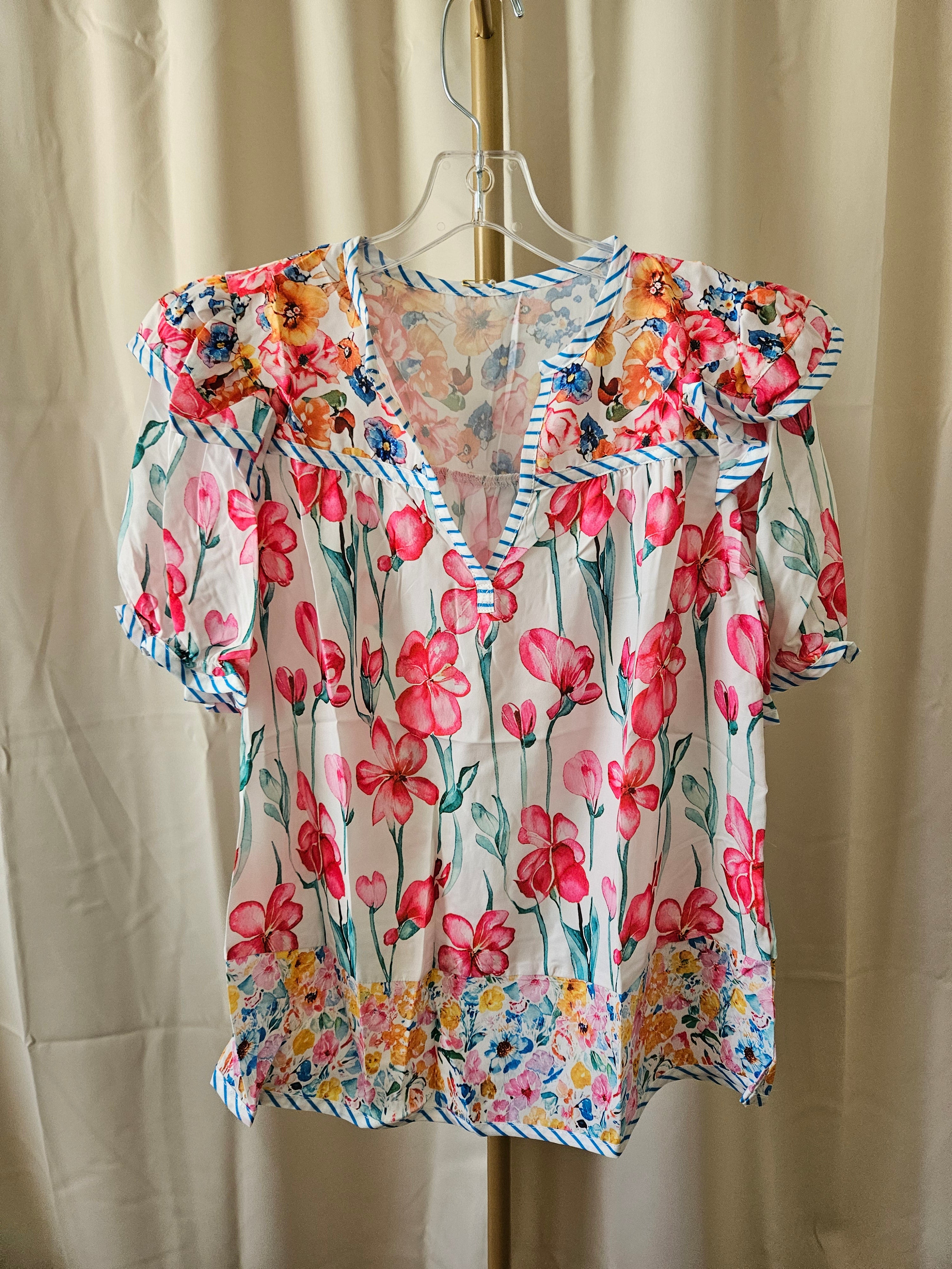 Lovesoft Pink Floral Contrast Trim Blouse 🌸