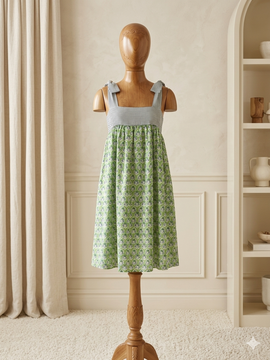 Rosa Clothing Tie Shoulder Spring Sundress Mini Green Blue