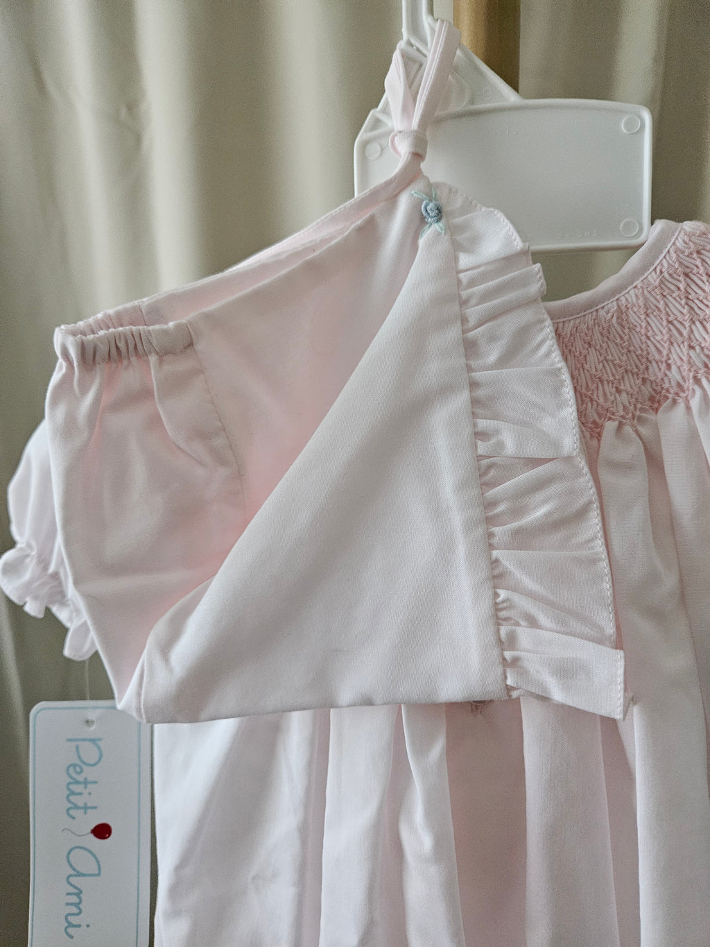 Petit Ami Pink Smocked Heirloom Day Gown + Bonnet Set
