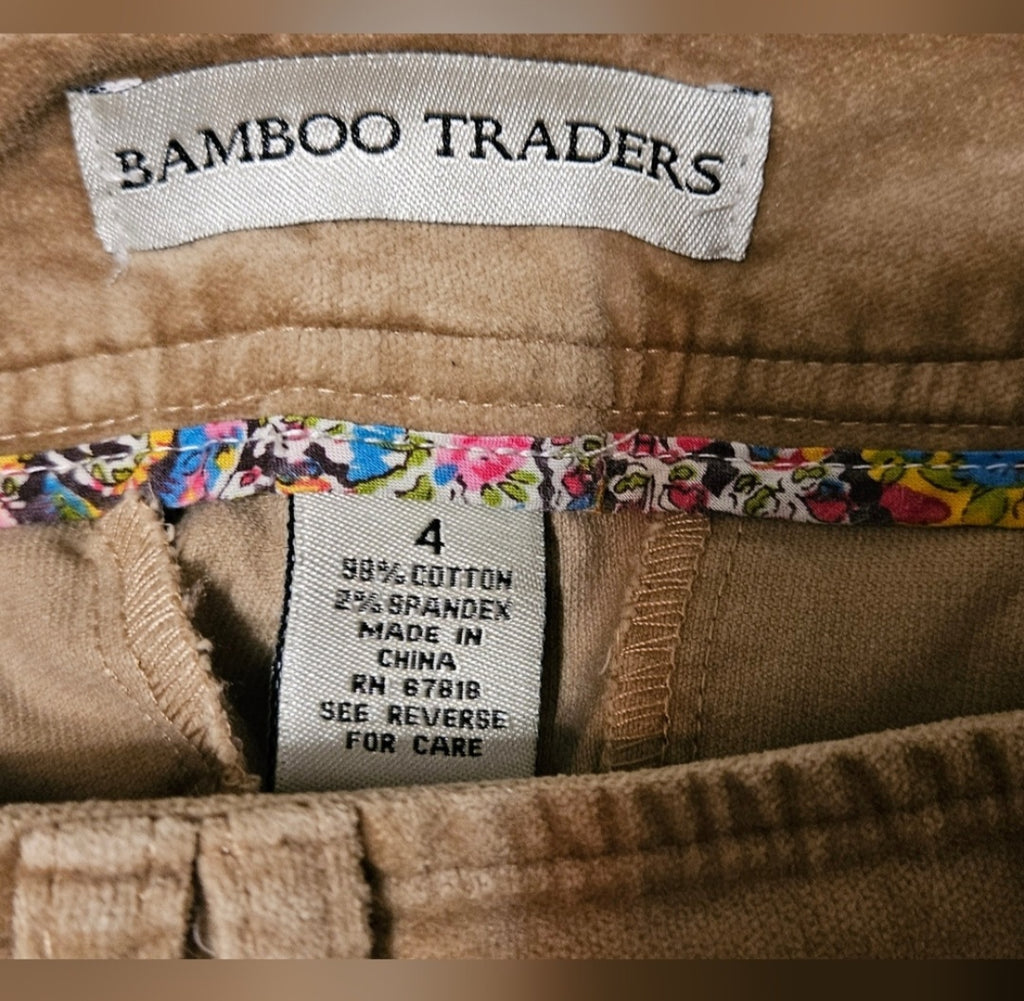 Bamboo Traders Velour Flat Front Pants Size 4