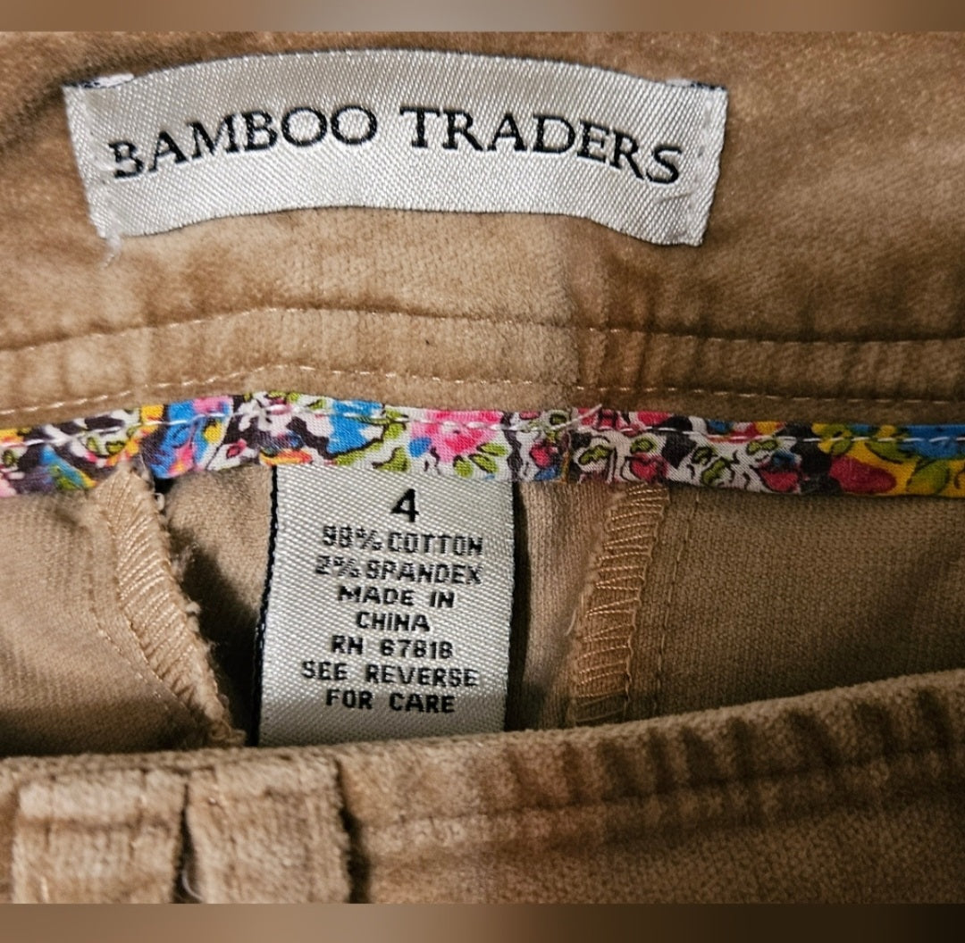 Bamboo Traders Velour Flat Front Pants Size 4