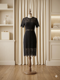 Miami Sz S – Black Lace Sheer Detail Fringe Dress