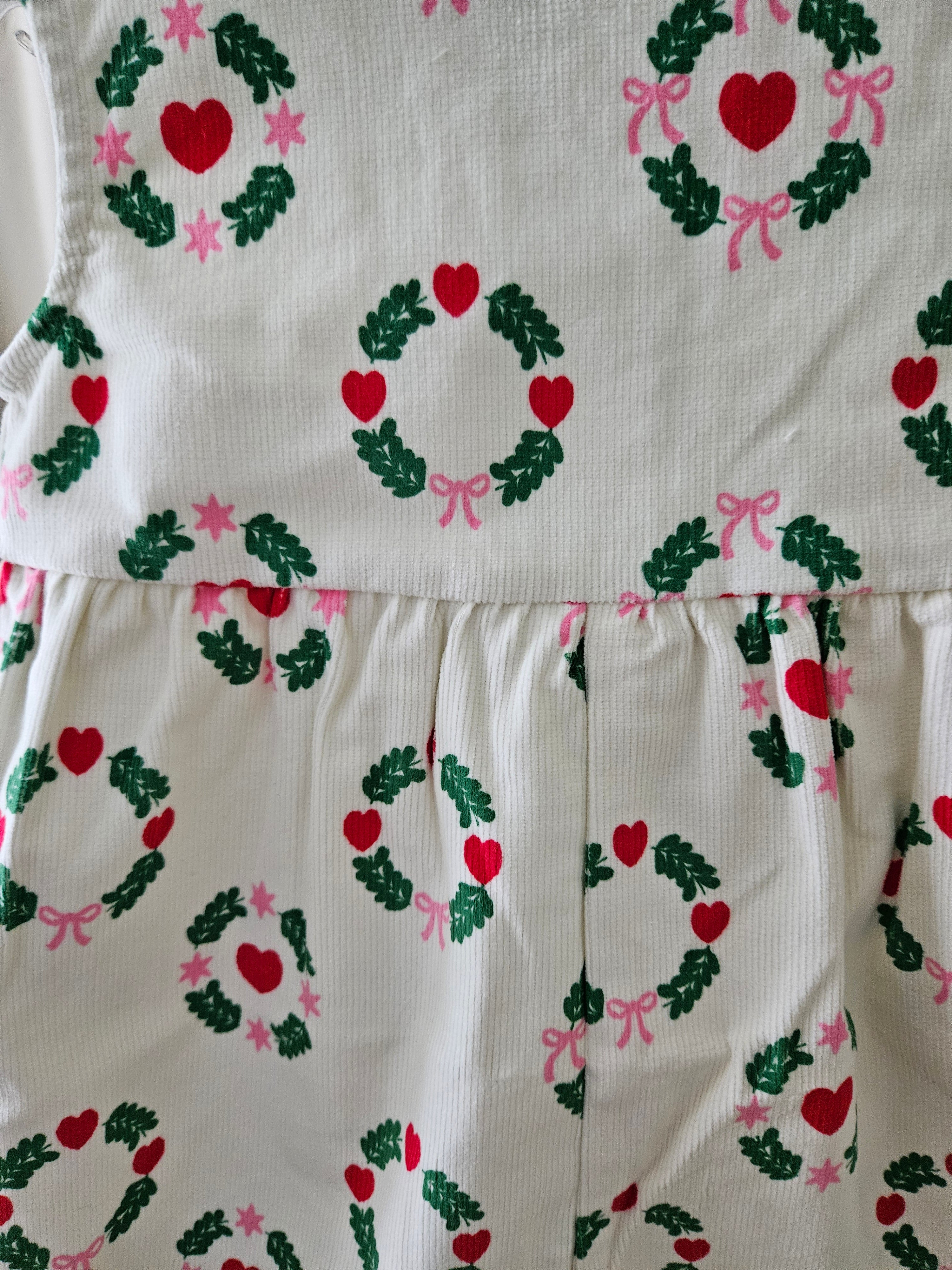 The Beaufort Bonnet Rebecca Romper Corduroy Heart Wreath & Pink Bow | Size 18-24M