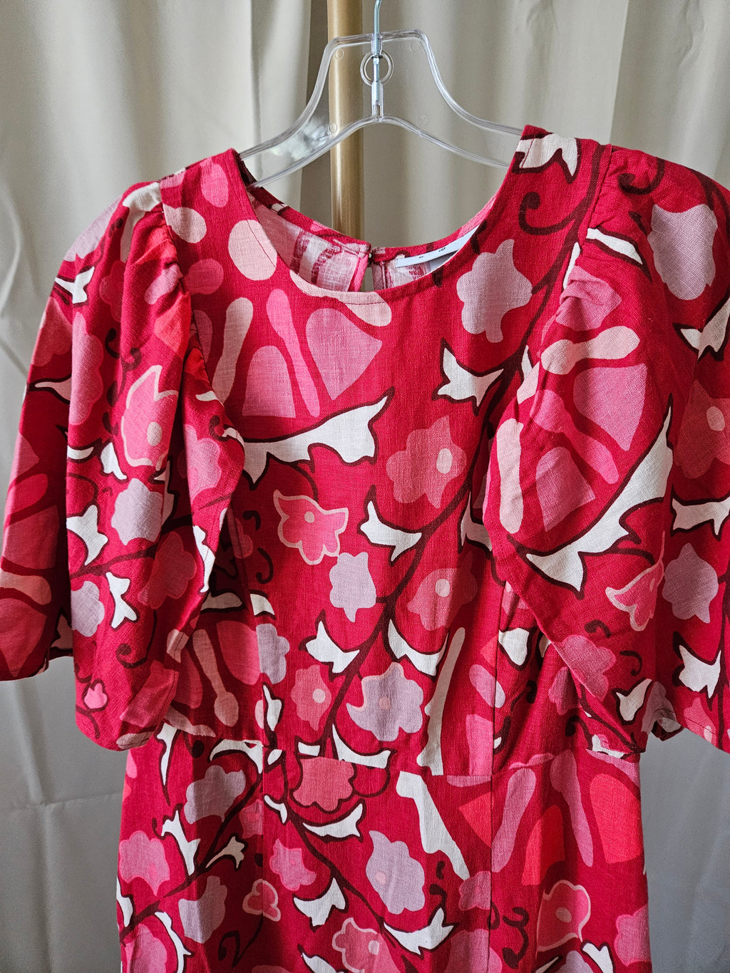 Rhode Red Floral Linen Blend Dress Cape Sleeves Keyhole Back NWT Size 6