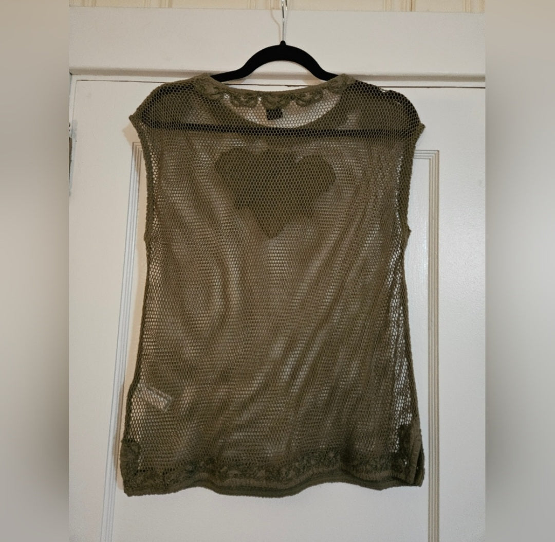 DKNY Net with Embellishments Sleeveless Shirt Size Xsmall