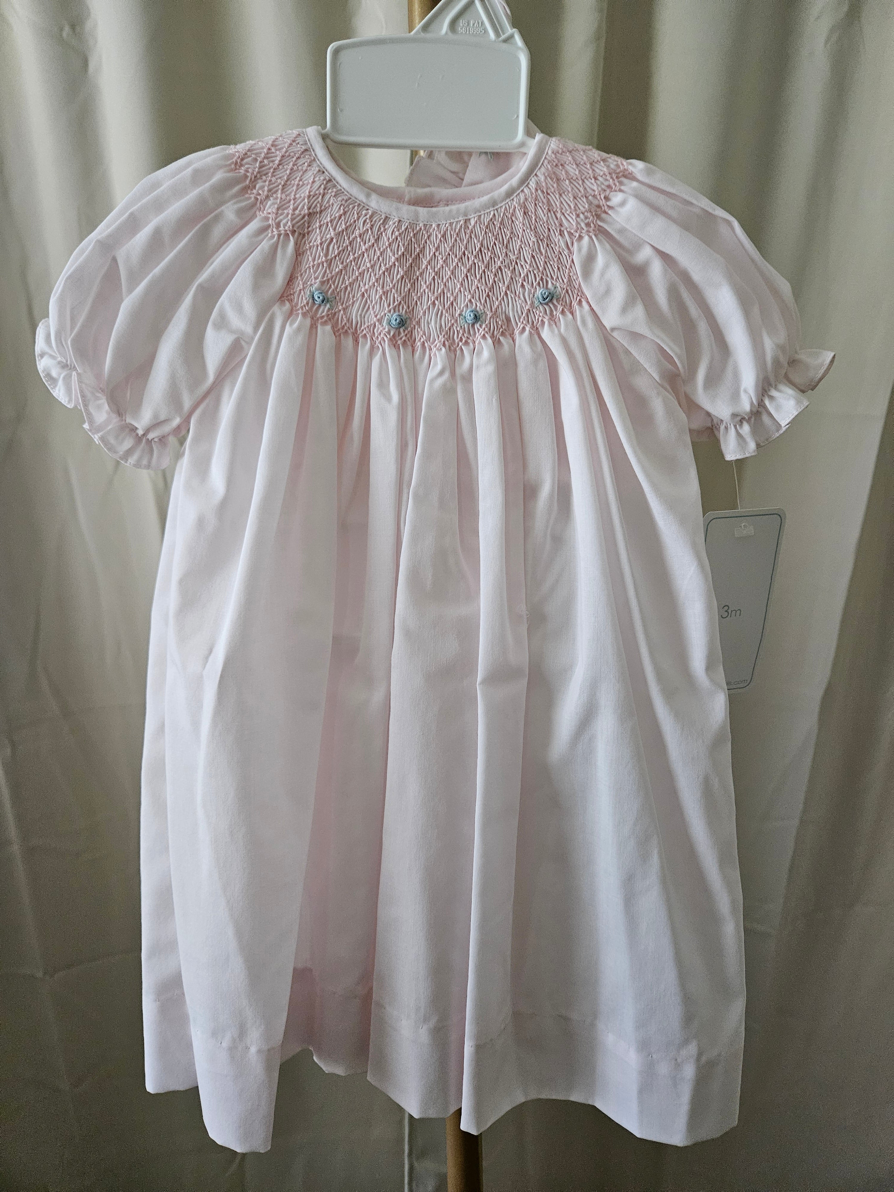 Petit Ami Pink Smocked Heirloom Day Gown + Bonnet Set
