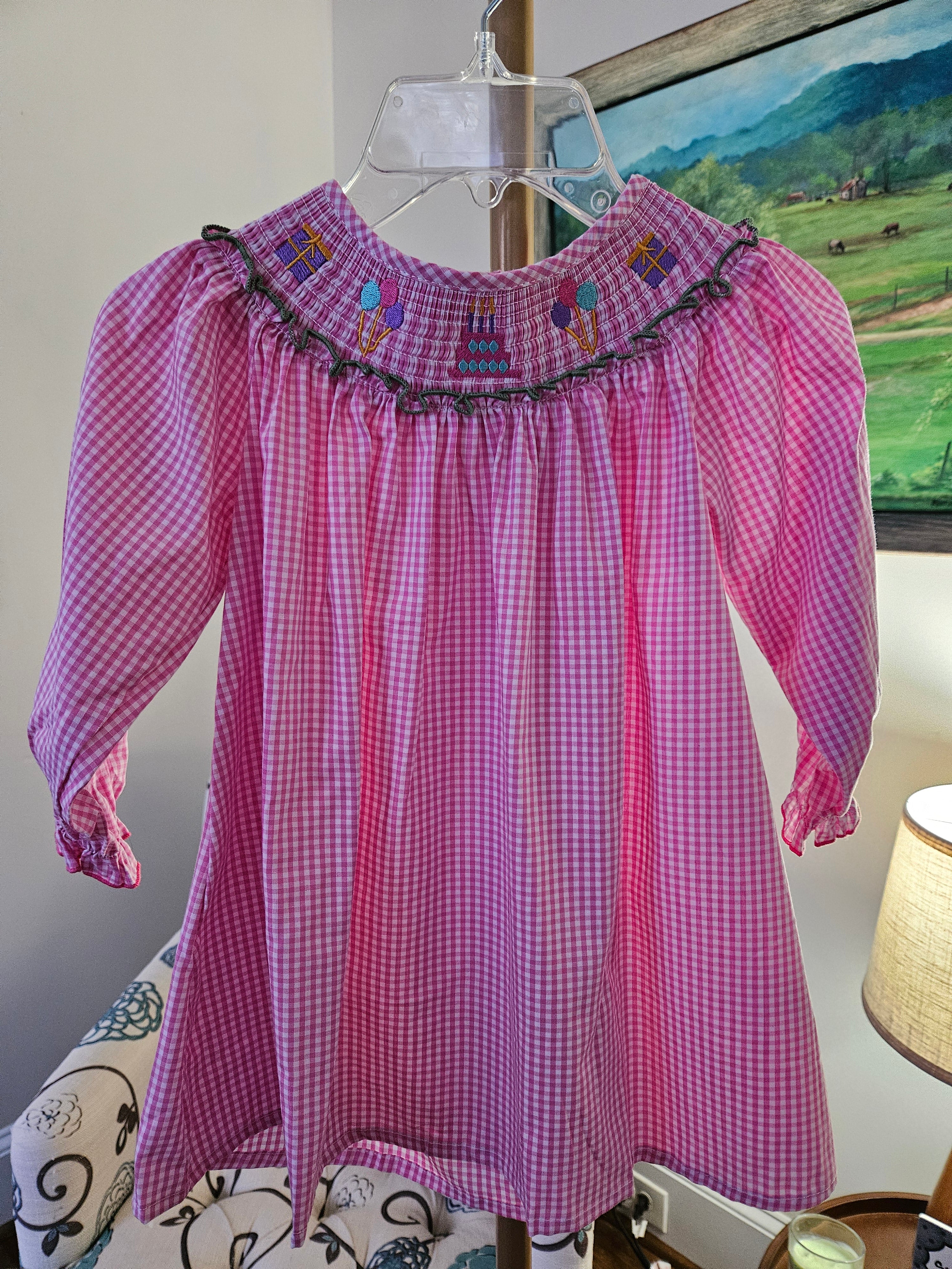 Marie Nicile Pink Gingham Beloved Birthday  Smocked  Dress Sz 2T