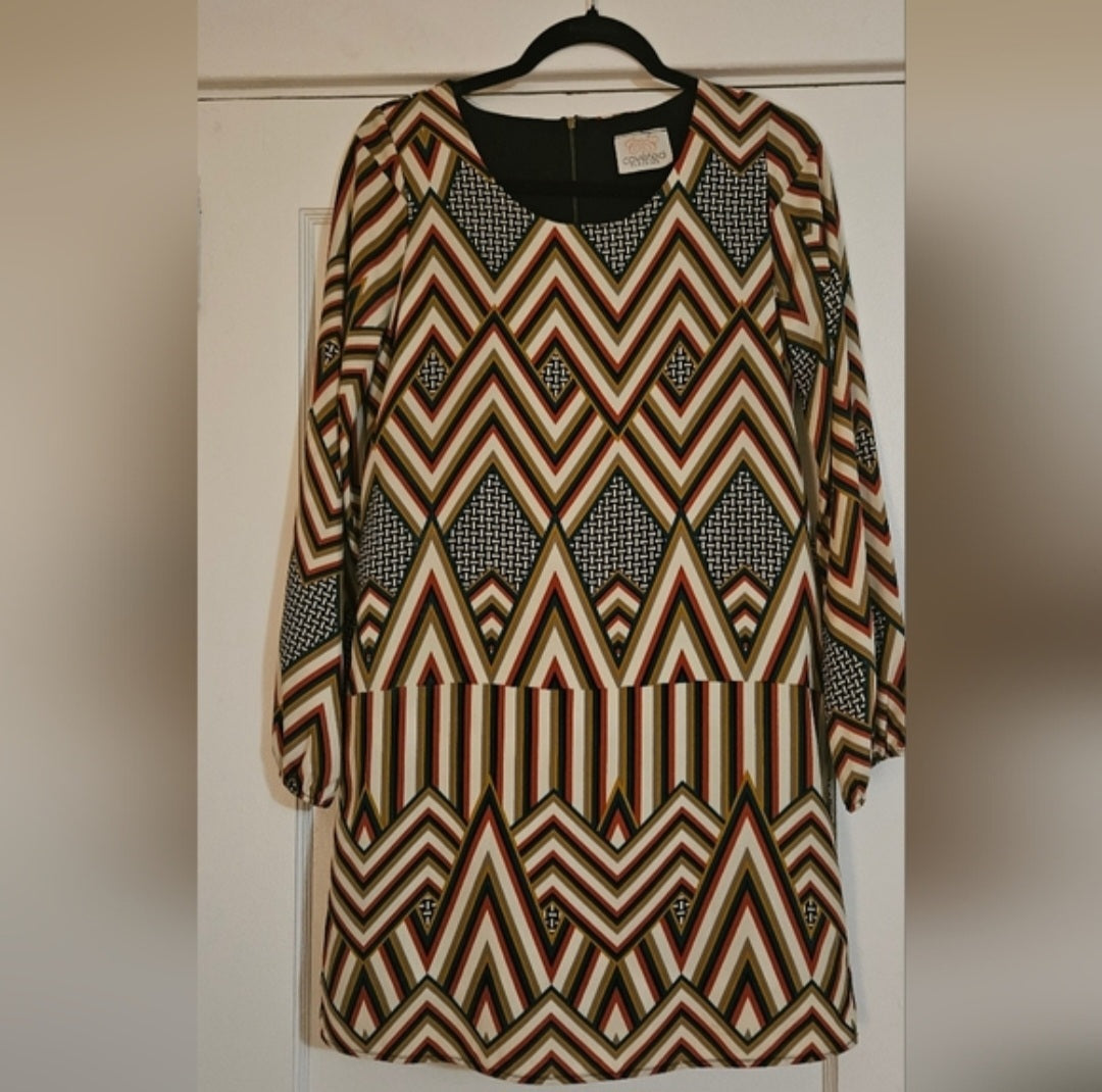 Coveted Clothing Multicolor Chevron Long Sleeve Dress Sz Small