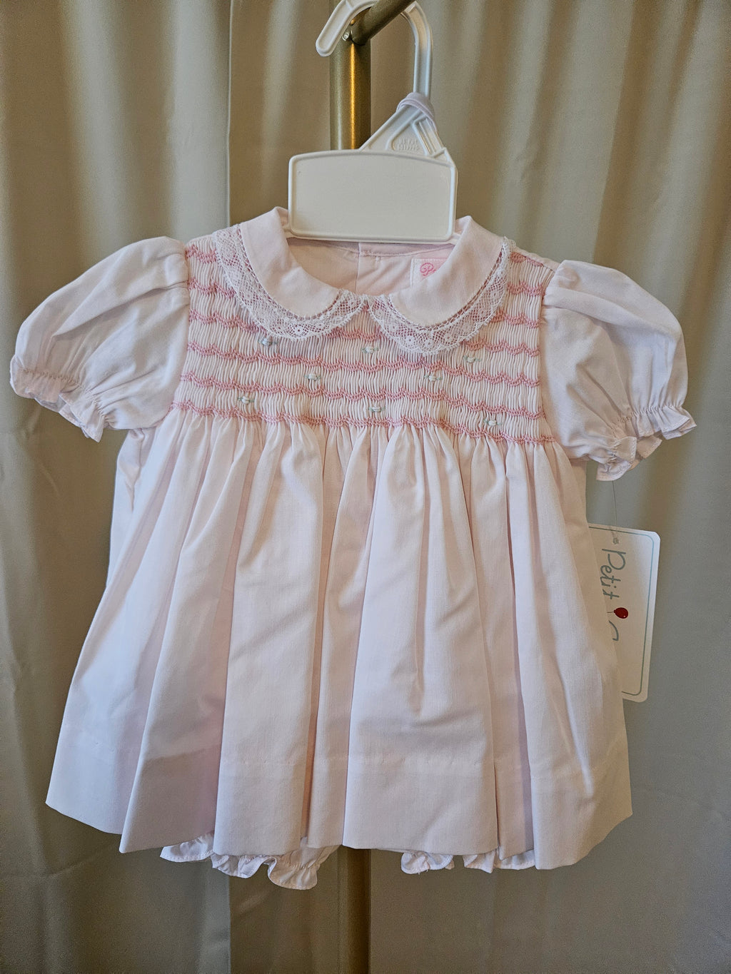 Petit Ami Pink Floral Smocked Baby Dress Set with Bonnet