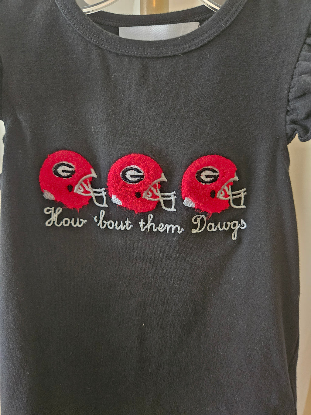 Simply Peachy How 'Bout Them Dawgs Flutter Sleeve Tee Fuzzy Helmet Appliqué 3T