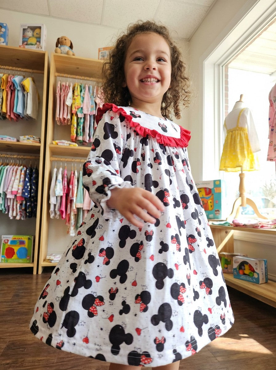 Auraquise Minnie Mouse Bishop Dress with Red Ruffle