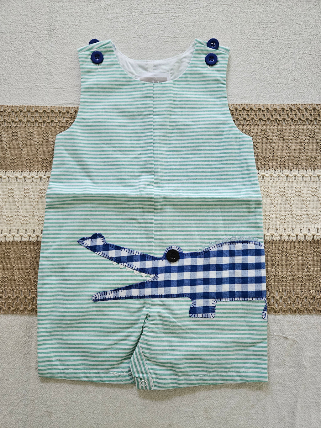 Lil Cactus Turquoise & White Striped Alligator Jon Jon – Size 12-18M