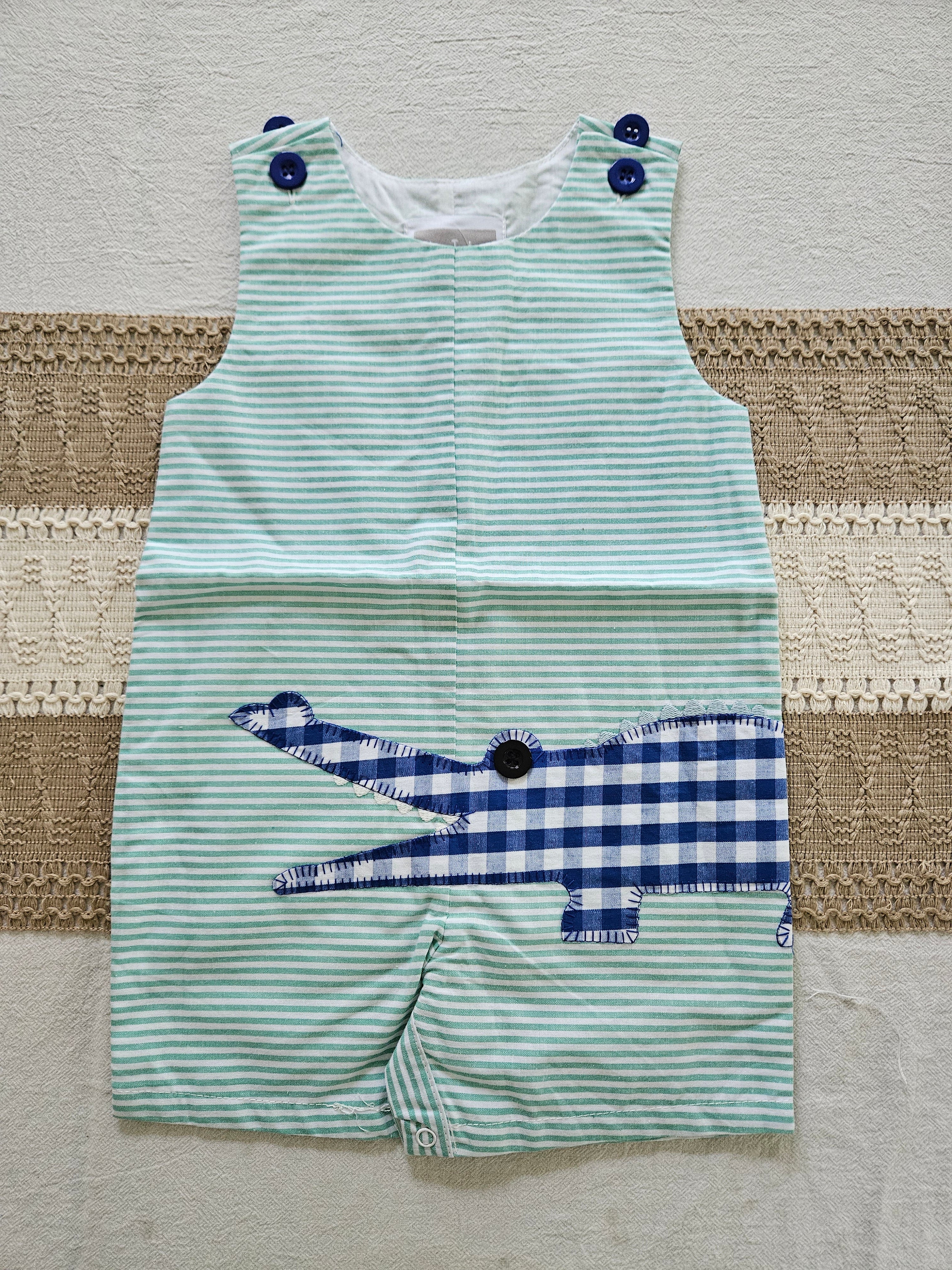 Lil Cactus Turquoise & White Striped Alligator Jon Jon – Size 12-18M