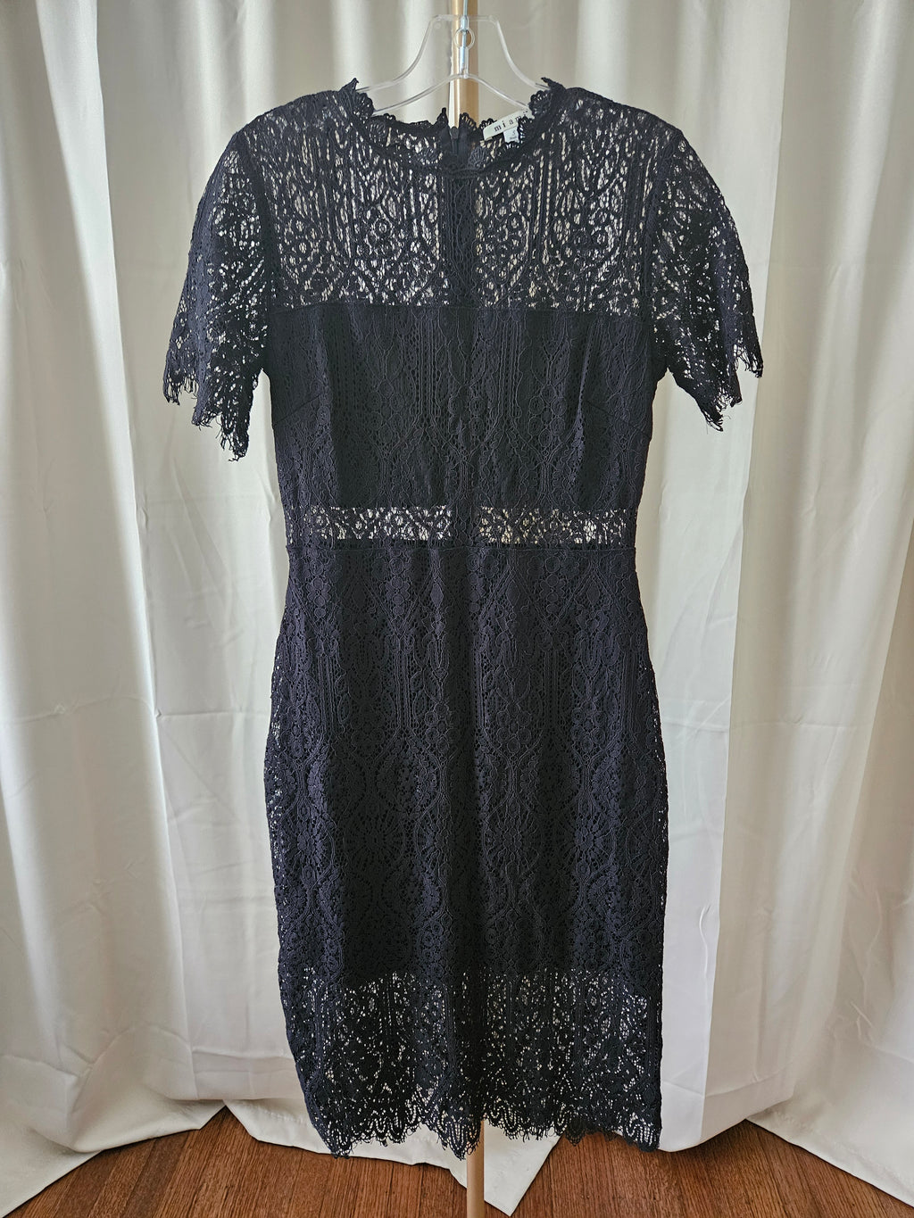 Miami Sz S – Black Lace Sheer Detail Fringe Dress