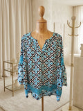 Crown & Ivy XL Turquoise & Black Oversized Bell Sleeve Top