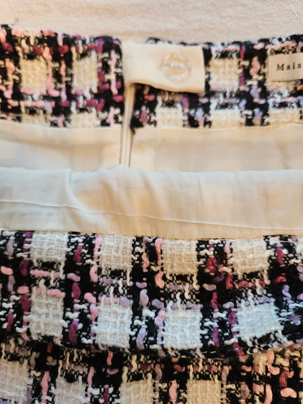 Maison D' Amelie Black, Pink, And White Checkered Tweed  Skirt Sz 6