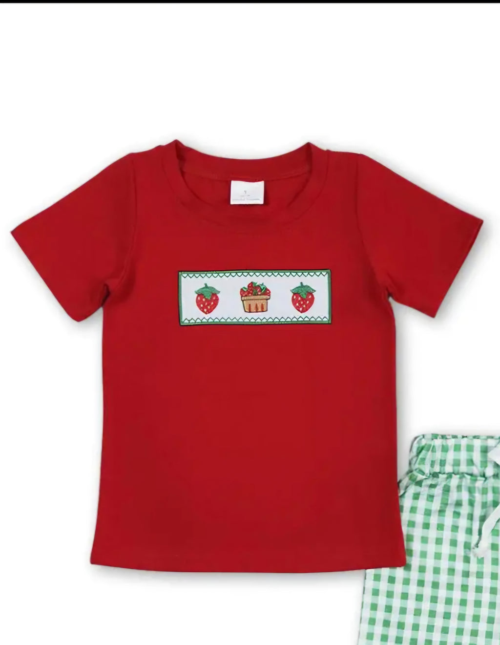 Yawoo Boys Strawberry Smocked Shirt & Gingham Shorts Set 🍓 | Size 3T