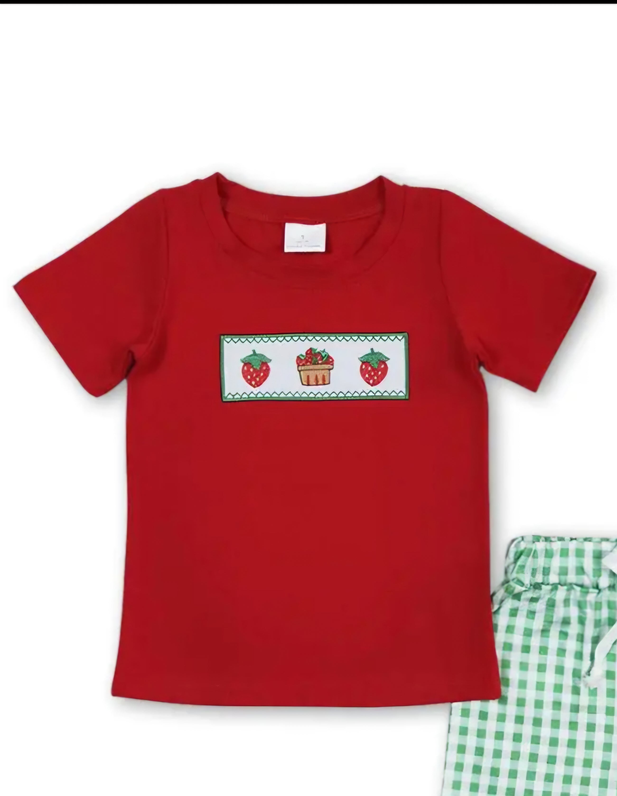 Yawoo Boys Strawberry Smocked Shirt & Gingham Shorts Set 🍓 | Size 3T