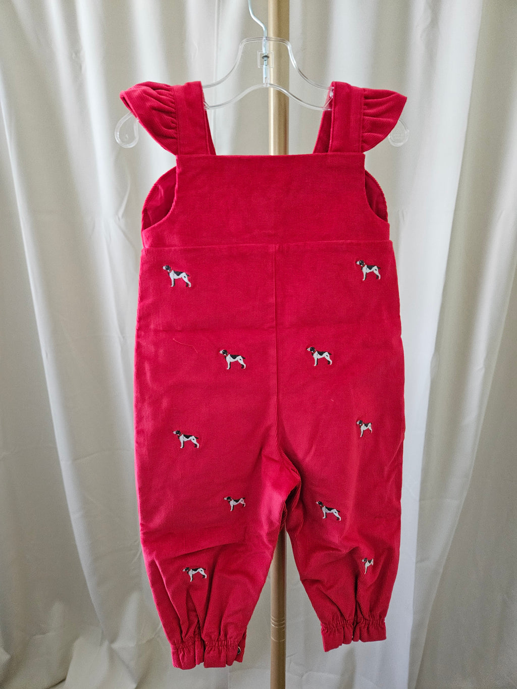 The Beaufort Bonnet Company Critter Violet Corduroy Overall Romper Embroidered Dogs Sz 12-18M