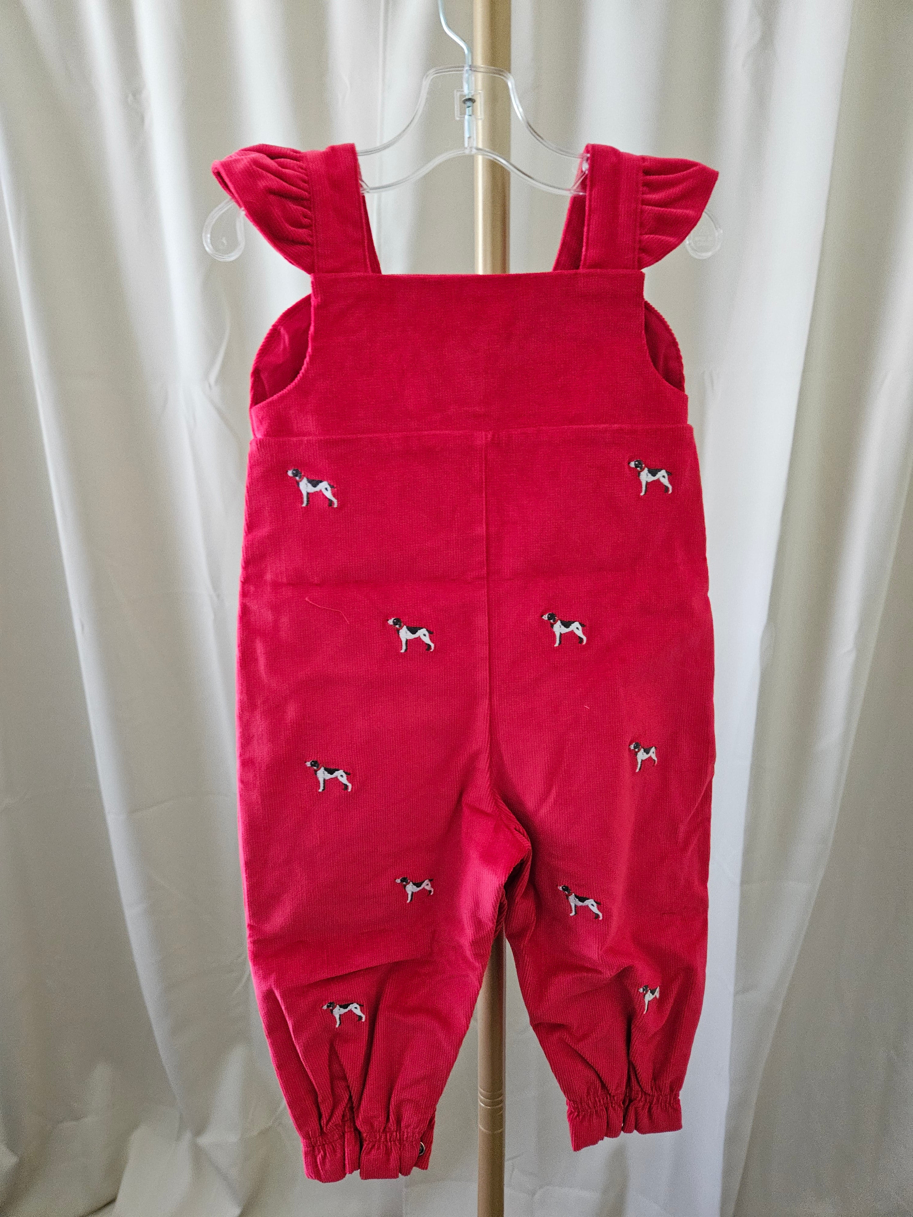 The Beaufort Bonnet Company Critter Violet Corduroy Overall Romper Embroidered Dogs Sz 12-18M